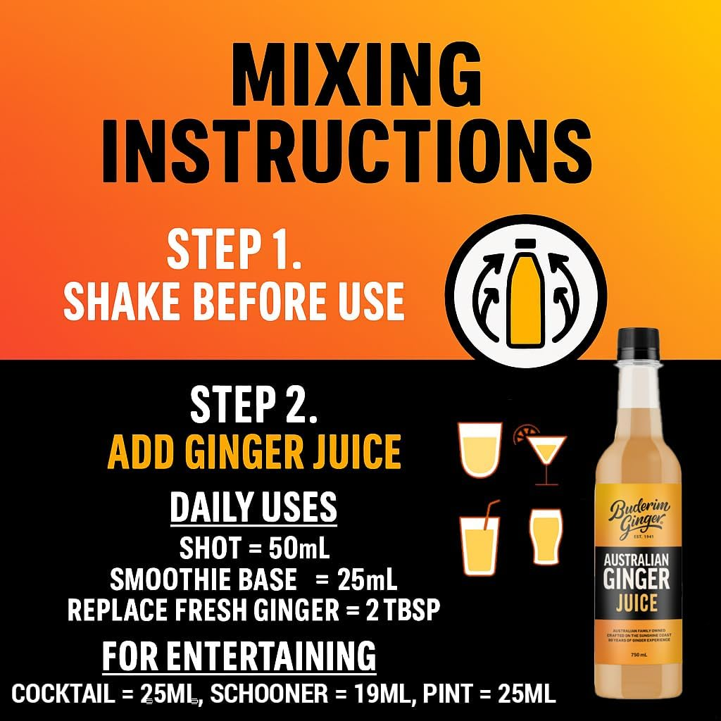 Buderim Ginger Australian Ginger Juice 750Ml &ndash; 99% Pure Juice, No Added Sugar, Premium Quality, Ideal for Cooking, Beverages & Wellness Shots image number 2