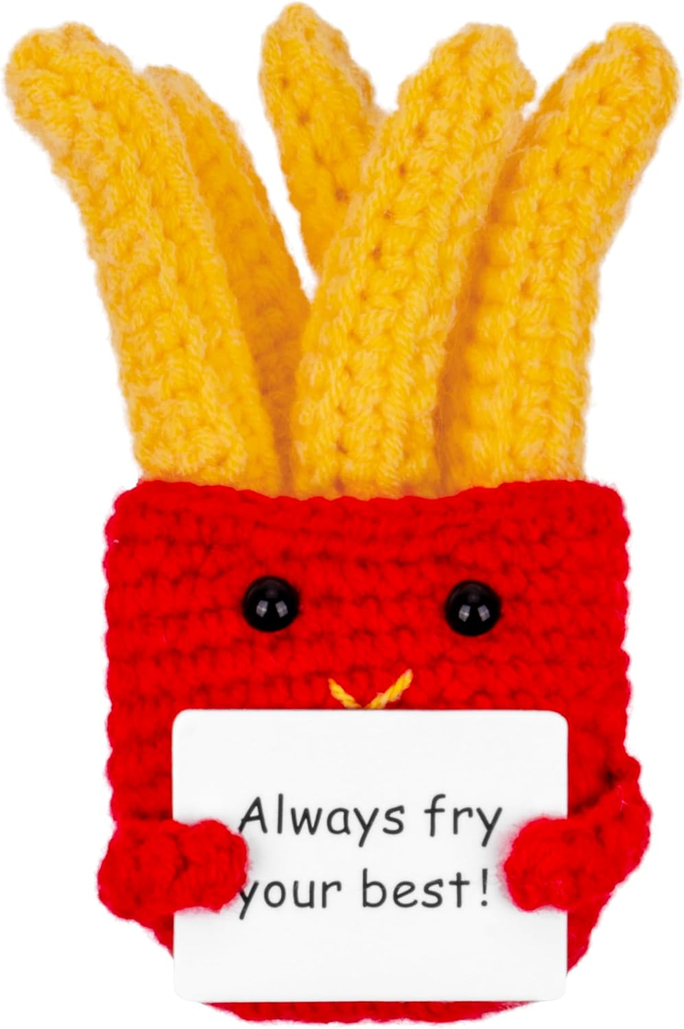 Funny Positive French Fries Cute Crochet Toy with Positive Card Cheer up Funny Gag Gifts for Best Friend Birthday Housewarming Women Teacher Fall (French Fries) image number 5