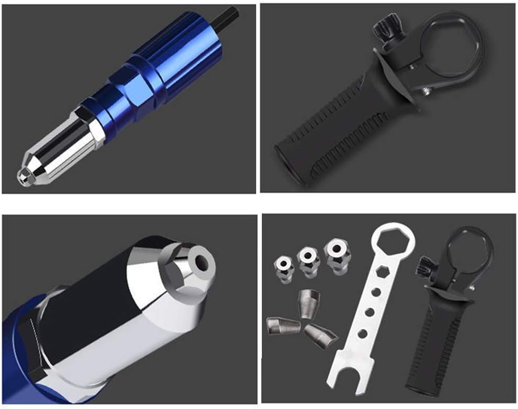 Rivet Gun Adapter for Electric Drill, Cordless Riveting Tool Kit Electric Riveter Power Hand Tool Fits for 3/32" 1/8" 5/32" 3/16" Rivets Nut image number 6