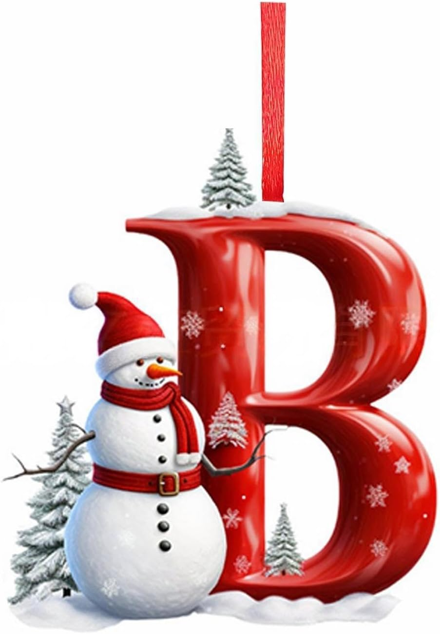 Snurbi 26 2D Letter Christmas Ornaments - Personalised Christmas Tree Decorations for DIY Hanging Letter Christmas Tree Decor (D)