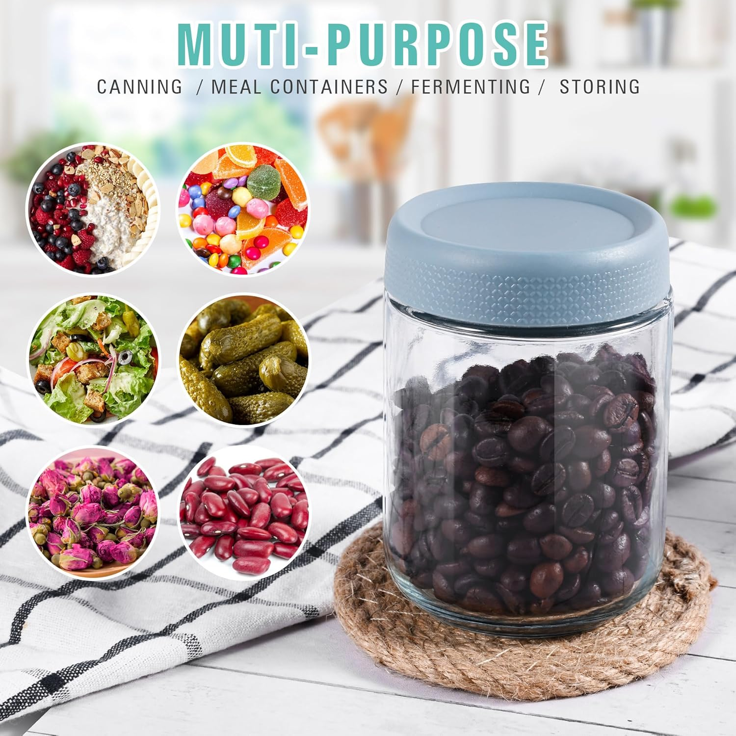 6 Pack Overnight Oats Jars with Airtight Lids, 16Oz(480Ml) Wide Mouth Mason Jars, Leak Proof Clear Glass with Lid, Glass Container Food Storage for Fruit Salad Cereal Snacks Spice image number 6