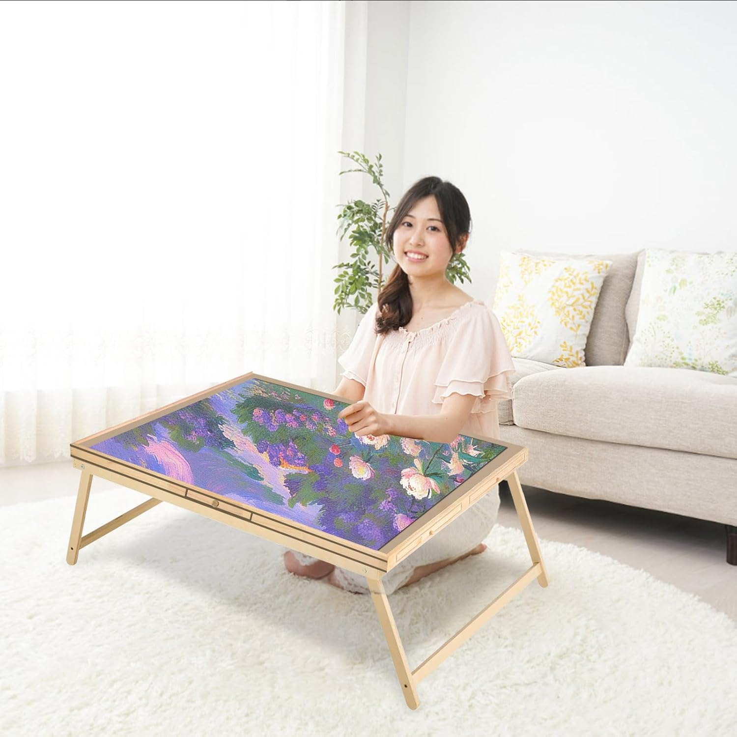 1500 Piece Puzzle Table with 6 Drawers, Foldable Puzzle Board with Legs Portable Puzzle Table Jigsaw Puzzle Board Cover Wooden Jigsaw Board for Adults Ideal Puzzles Lovers image number 1