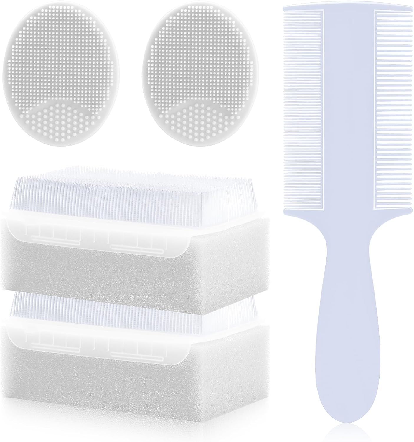 Cradle Cap Brush for Babies, 5Pcs Cradle Cap Treatment Set with Soft Bristle Brushes Silicone Scrubber Long Comb for Newborn Bathing Essentials Baby Brush and Comb Set (White) image number 4