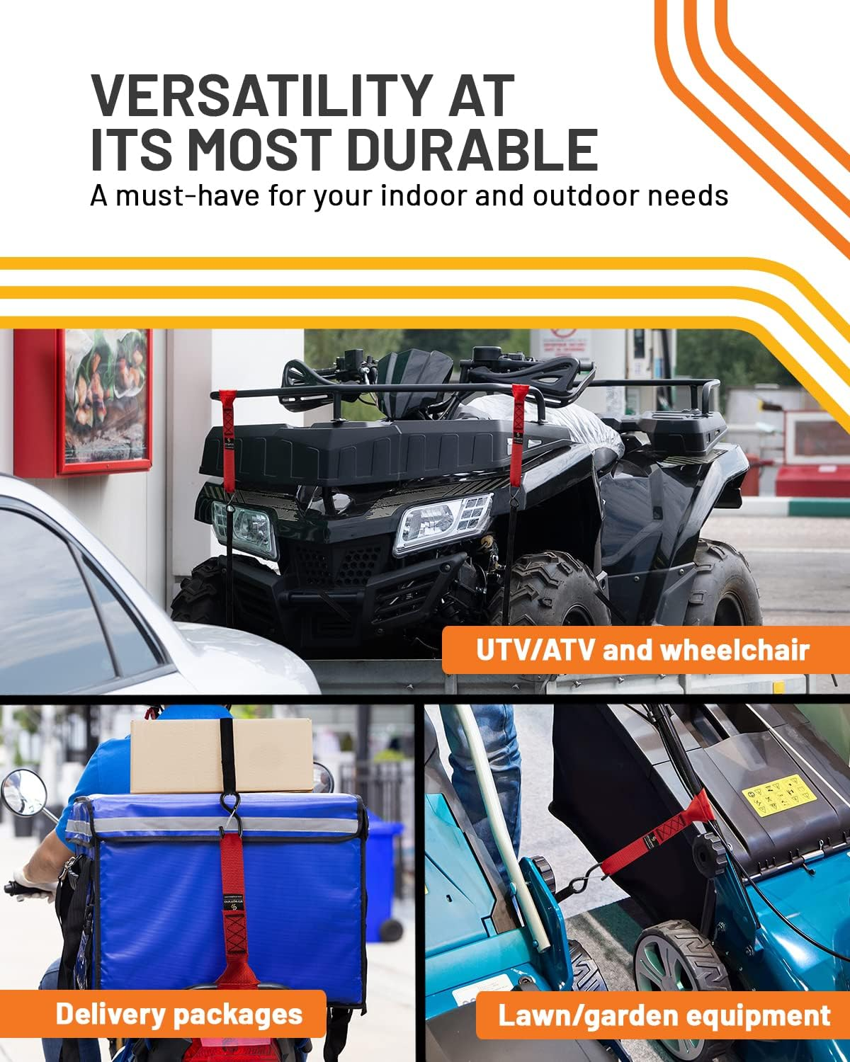 Strapinno 4Pcs. Soft Loop Tie-Down Straps -1.7 in X 17 in Straps with 10,500Lbs Breaking Strength and 3,500Lbs Working Load Limit Each, Ideal for Securing ATV, UTV, Vehicles, and Other Equipment(Red) image number 1