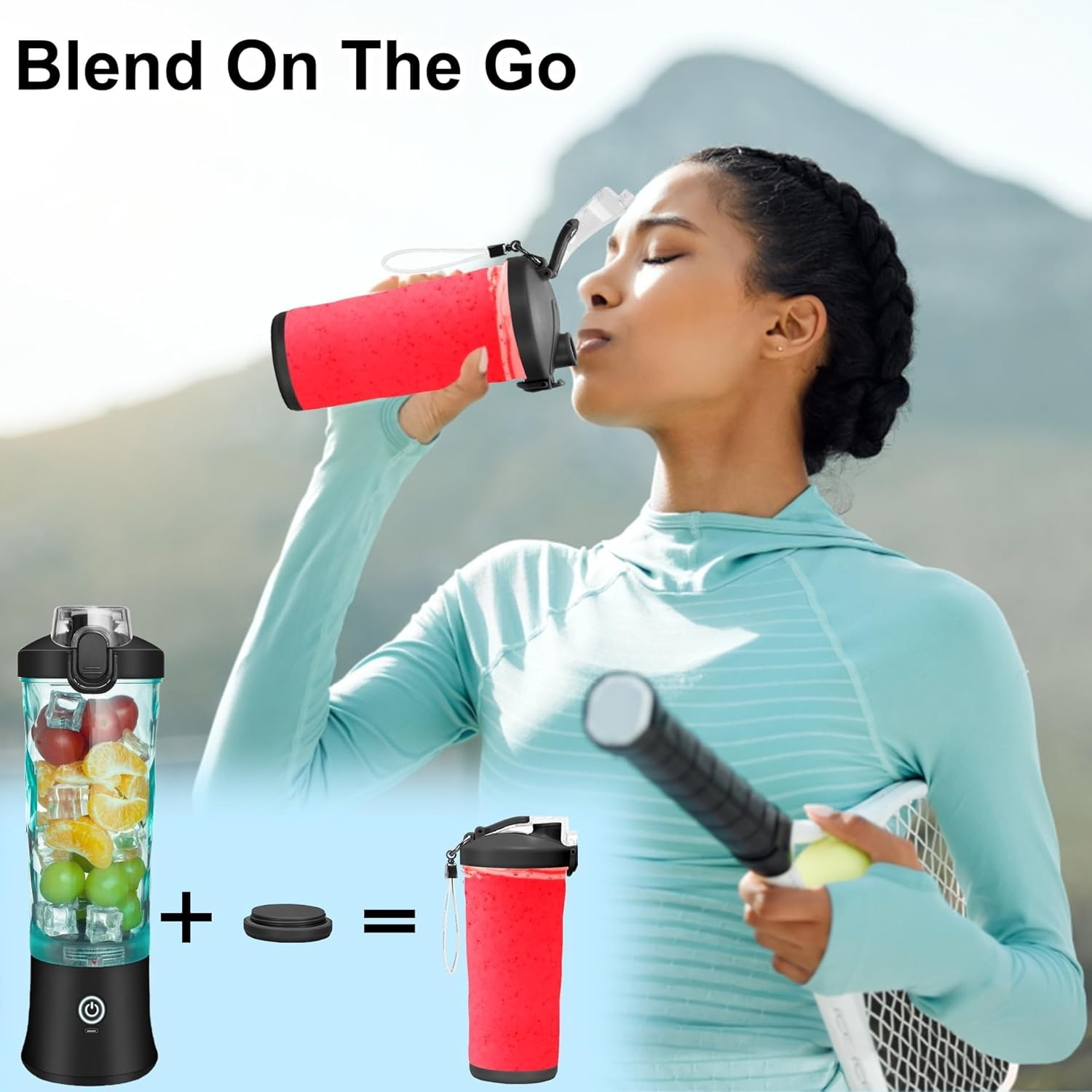 Portable Blender 20 Oz Personal Blender for Smoothie, Fruit Juice, Milk Shake Rechargeable 6 Sharp Blades Juicer Blender Cup for Kitchen Home Travel Gym Office Sports Black image number 5