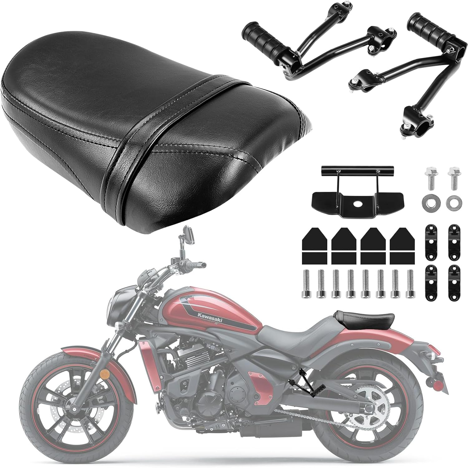 Motorcycle Passenger Seat & Foot Pegs for Kawasaki, Rear Seat Pillion Footpeg Kit Replacement Accessories for Kawasaki Vulcan S 650 VN650 2015-2024