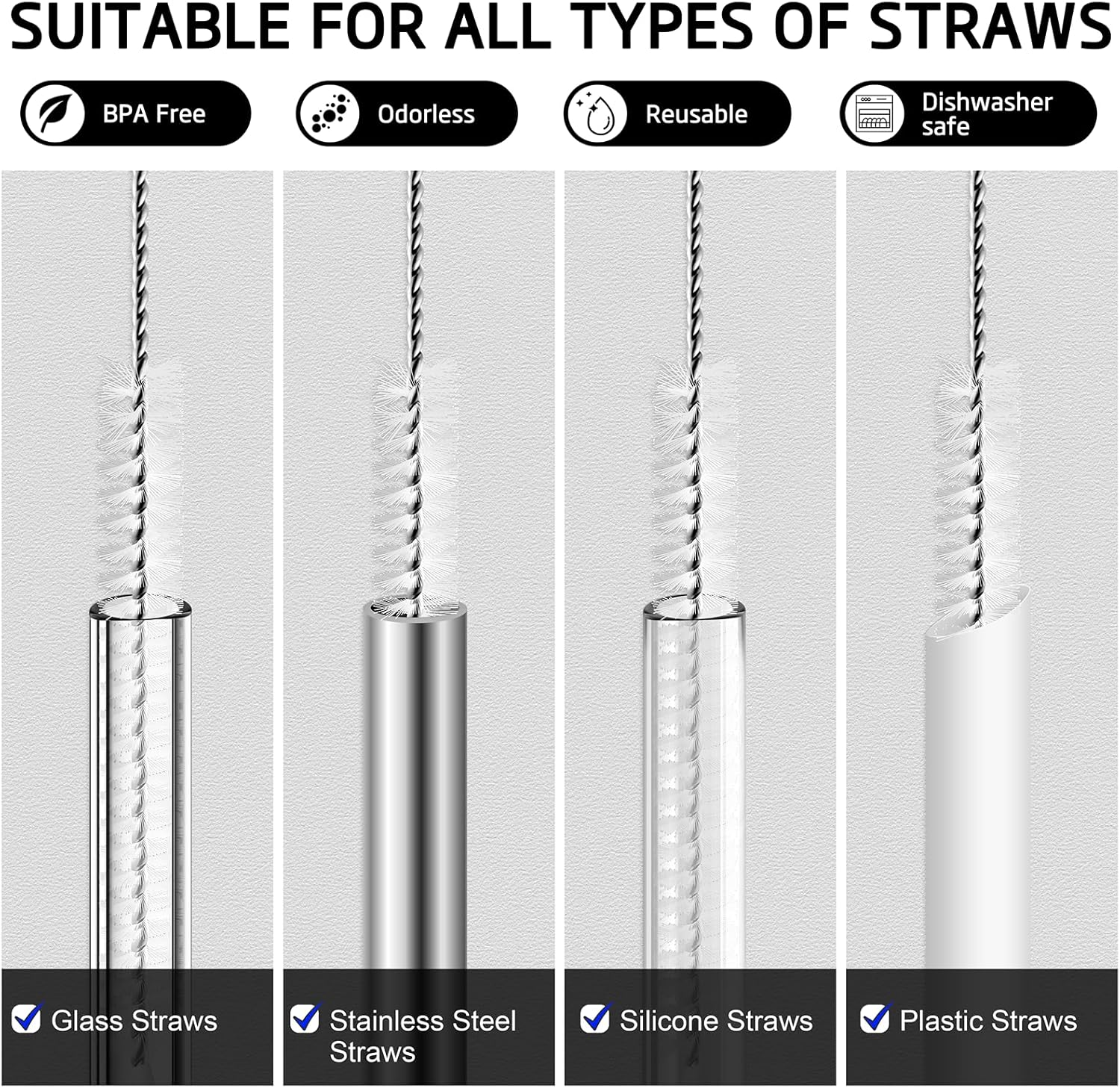 12 Inch Straw Cleaner Brush, 10 Pack Extra Long Bottle Straw Cleaning Brushes for Reusable Metal/Glass Straws, Sippy Cups, Water Bottles Spouts & Small Pipes image number 1