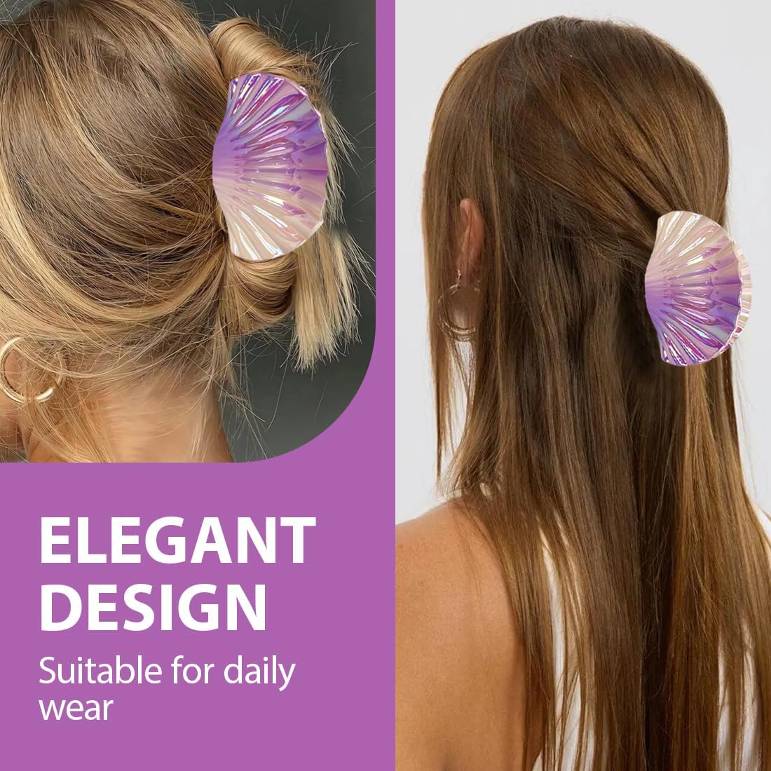 GXGM Gradient Color Hollow Out Shell Hair Clips for Women and Girls 3Pcs (A) image number 5