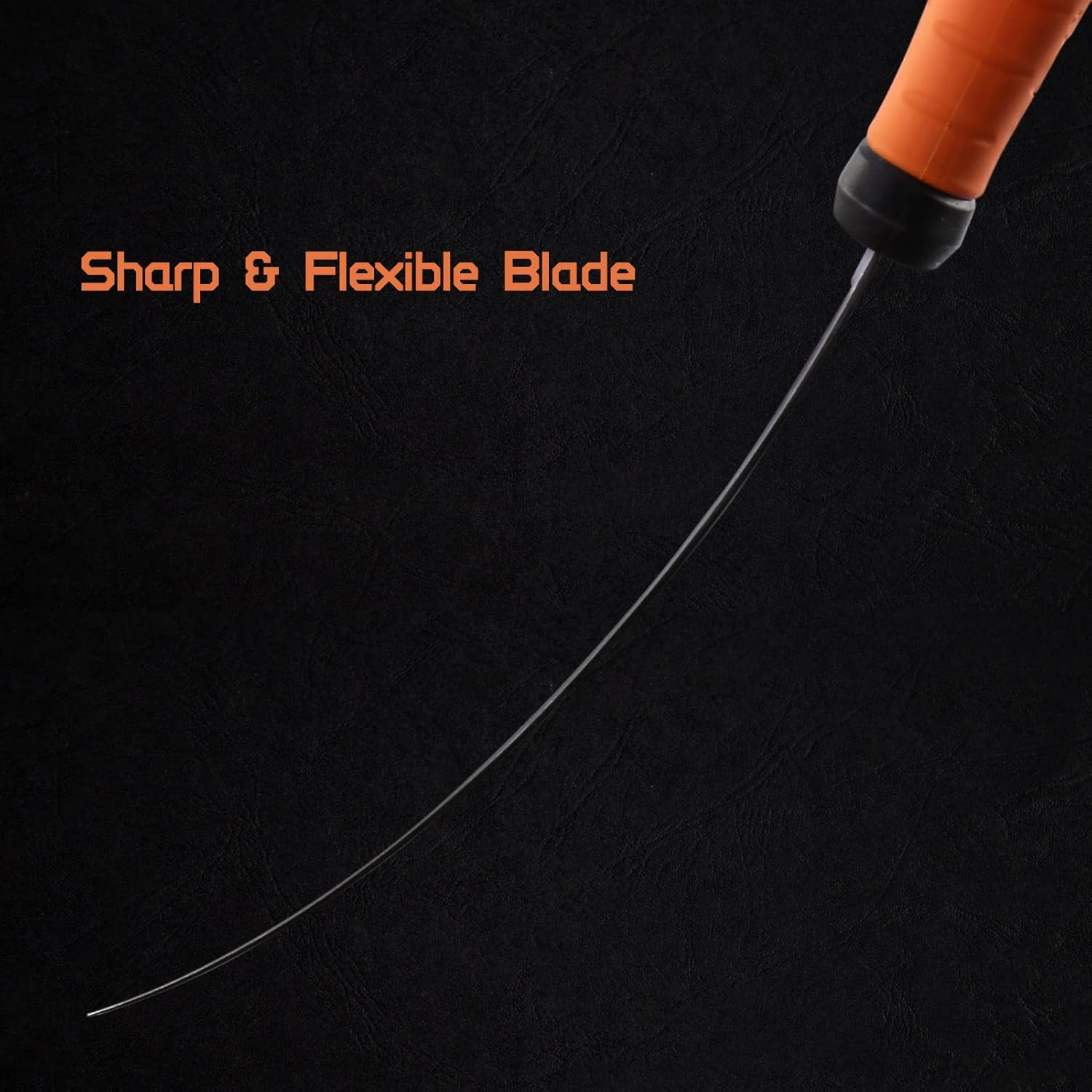 Meat and Fish Fillet Knife - Curved Steel Blades with Sheath, Sharpener, Non-Slip Handles Ideal for Filleting and Deboning - Green, 18.0 Centimeters image number 2