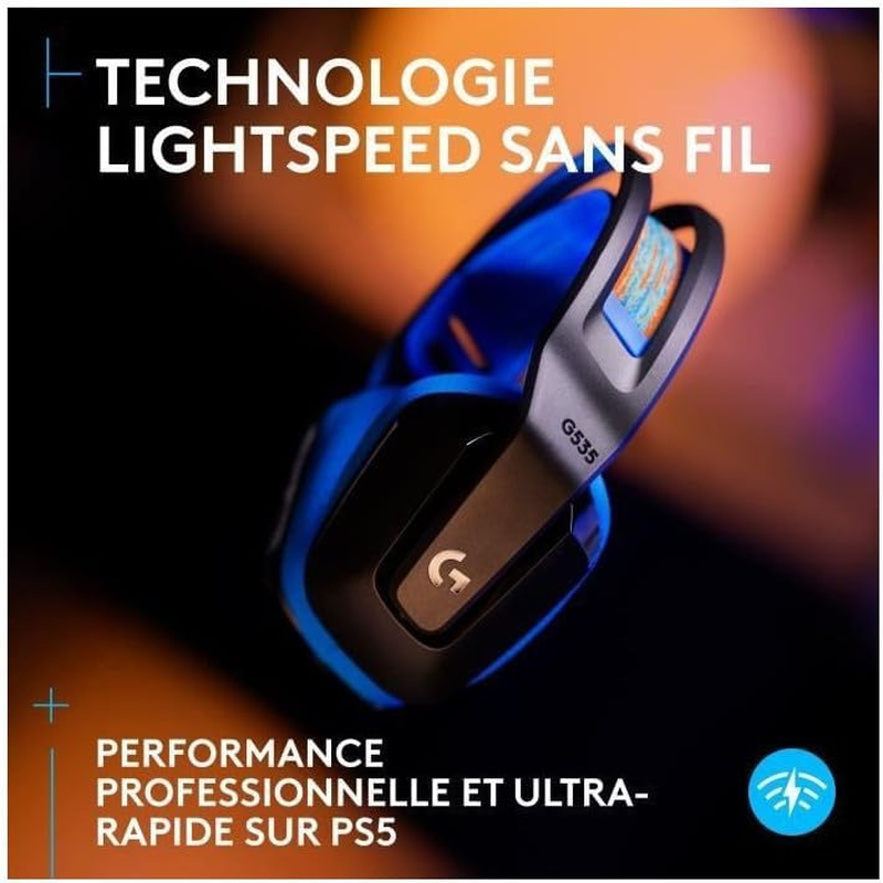 Logitech G G535 Lightspeed Wireless Gaming Headset - Lightweight Over-Ear Headset, Micro Flip-Up Sound Disable Function, 33 Hours of Battery Life, PS5, PS4, PC, USB-C Rechargeable - Black/Blue image number 2