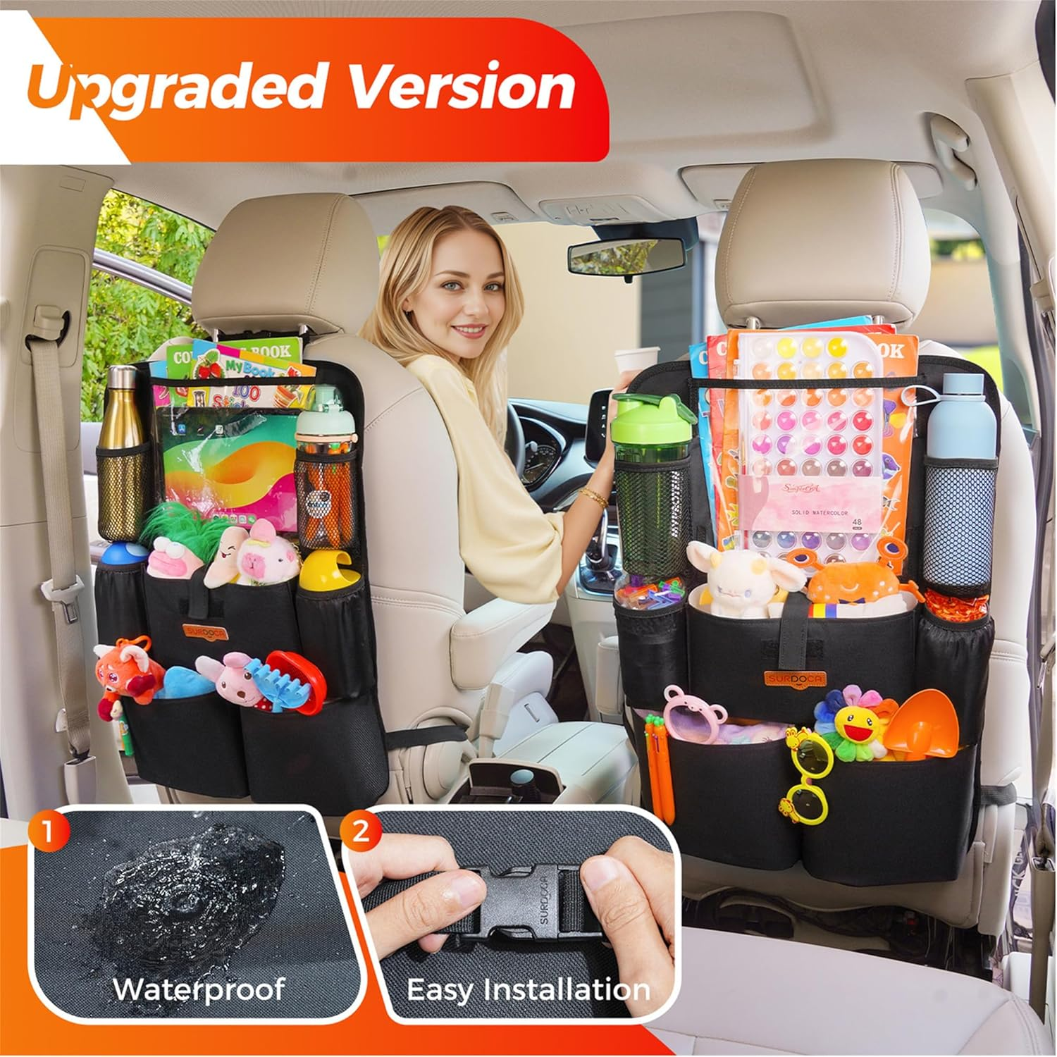SURDOCA Car Organizer, 4Th Generation Enhanced Car Seat Organizer with 11'' Pvc-Free Tablet Holder, 8 Pockets, Road Trip Essentials for Kids,Car Seat Back Storage Organizer, Gray, 1Pc image number 5