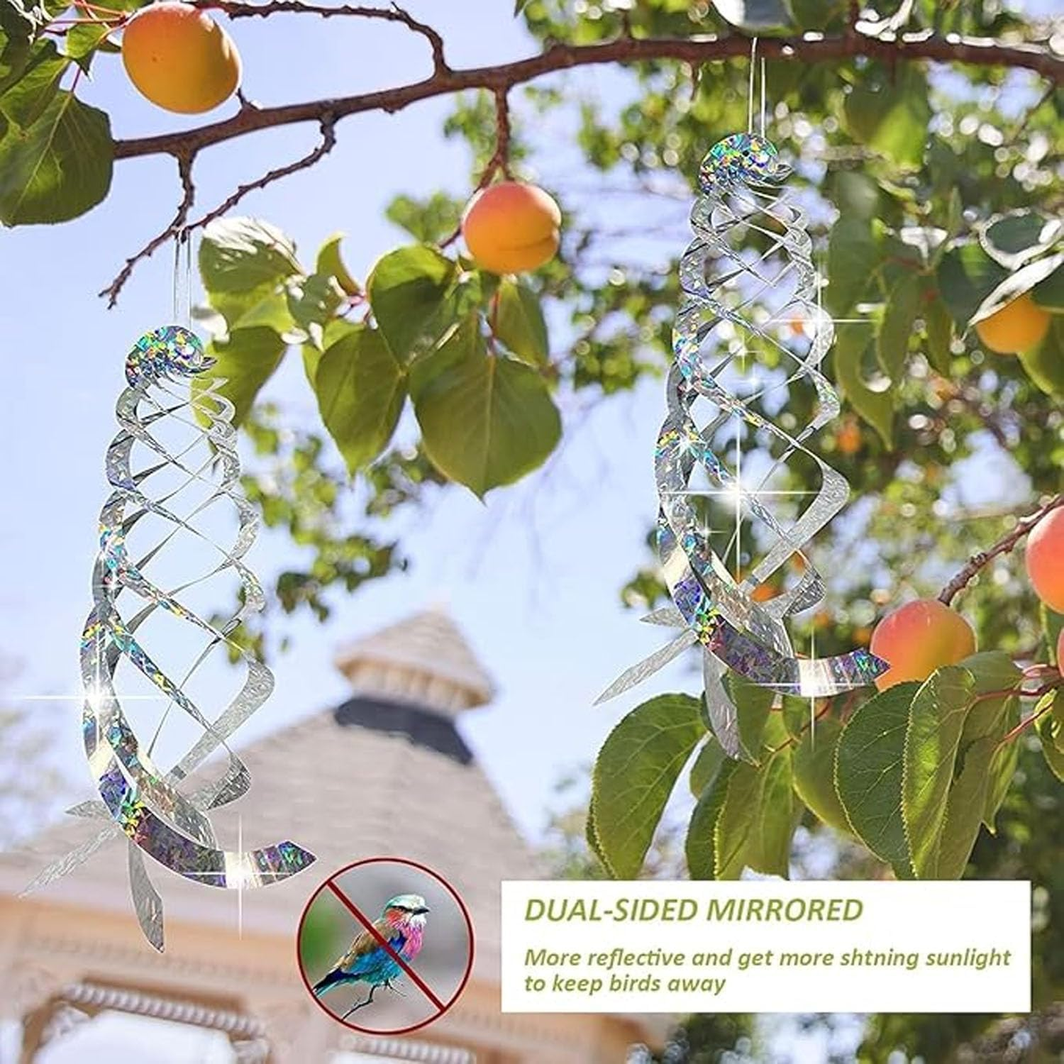 4-Piece Silver Reflective Anti-Bird Repellent Spinners, Anti-Bird Spiral Reflector Scare Tool for Garden, Balcony & Porch, Flashing Decorative Deterrent image number 4