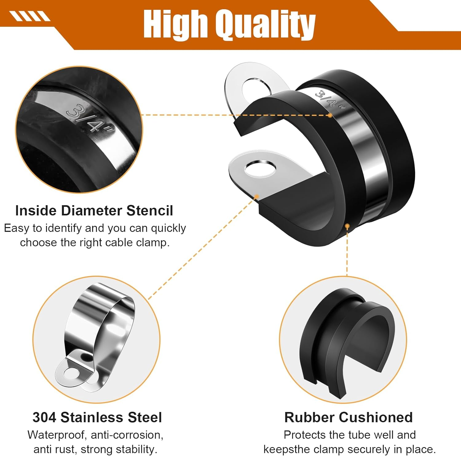 80 Pcs Cable Clamps Assortment Kit, 7 Sizes 304 Stainless Steel Metal Cable Clamp, Insulated Wire Clamps Cushion Rubber Coated Pipe Hose Clamp 1/4" 5/16" 3/8" 1/2" 5/8" 3/4" 1" image number 2