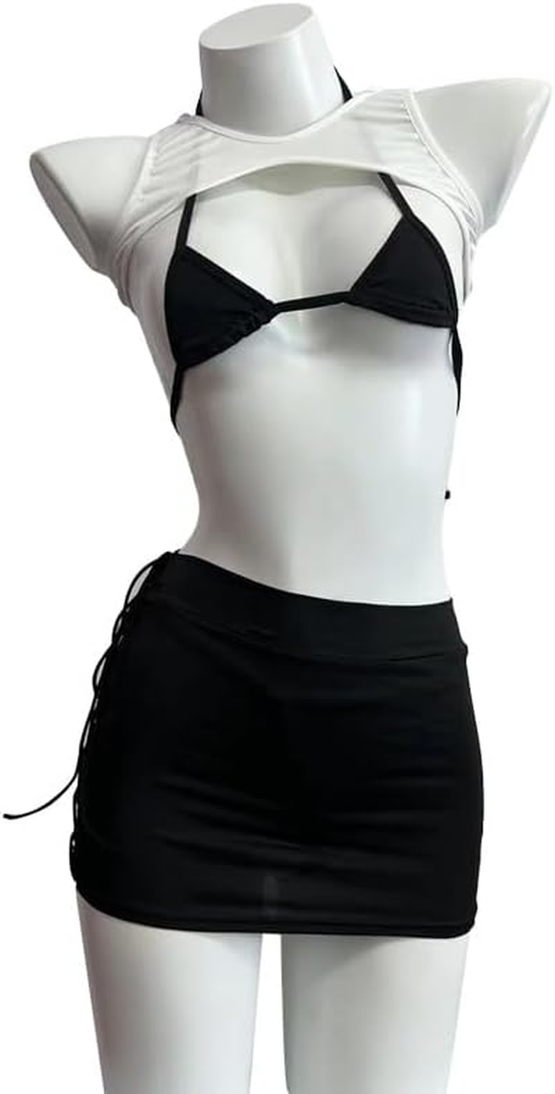 Tiny Bikini Cospaly Lingerie Triangle Bikinis Extreme String Bra Panty Set with Cover Ups Skirt Swimsuit image number 3