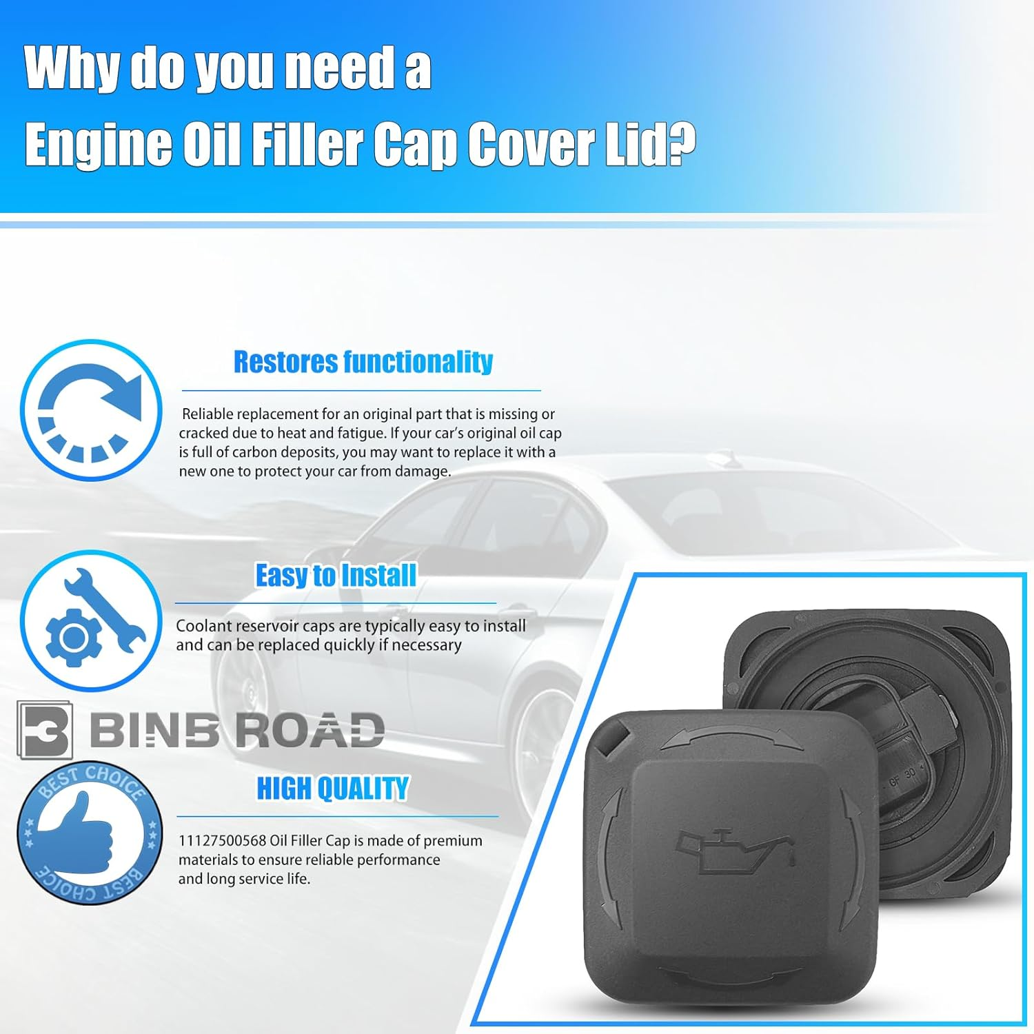BINB ROAD Engine Oil Filler Cap Cover Lid 11127500568 Compatible with BMW 116I 118I 120I 130I 316I 318I 320I 323I 325I 330I523I 525I 530I 630I 730I X3 Z4 image number 6