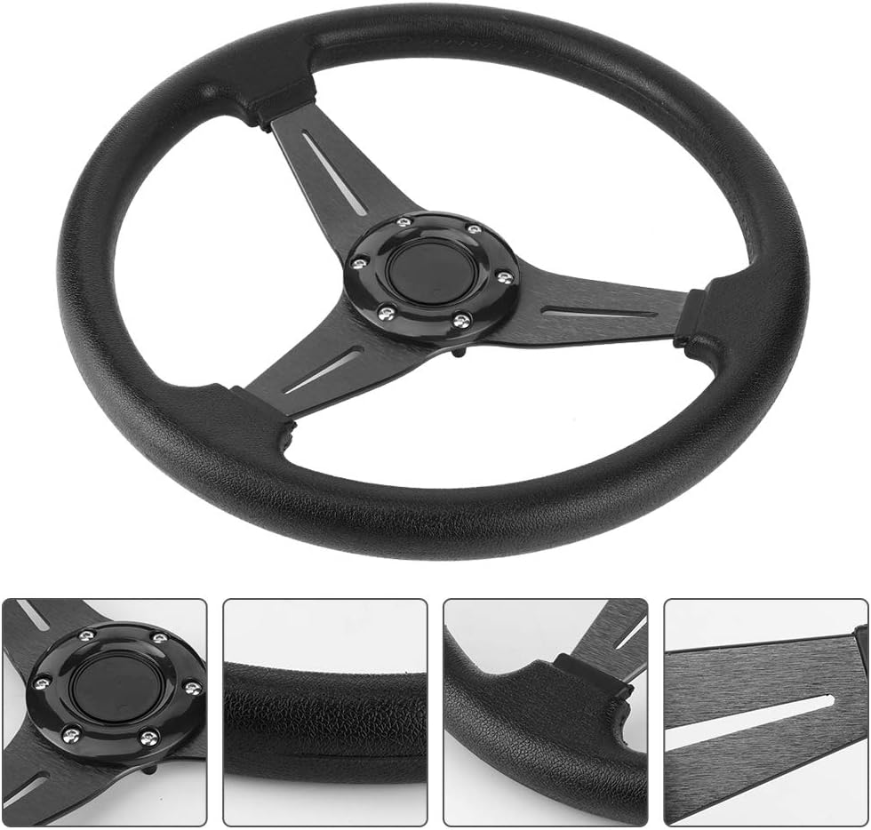 Universal Racing Steering Wheel, 13.8 Inch/350Mm 6 Bolts Car Drifting Steering Wheel, PU Leather and Aluminum Spokes Car Sport Steering Wheel Replacement Modified Accessory (Black) image number 3