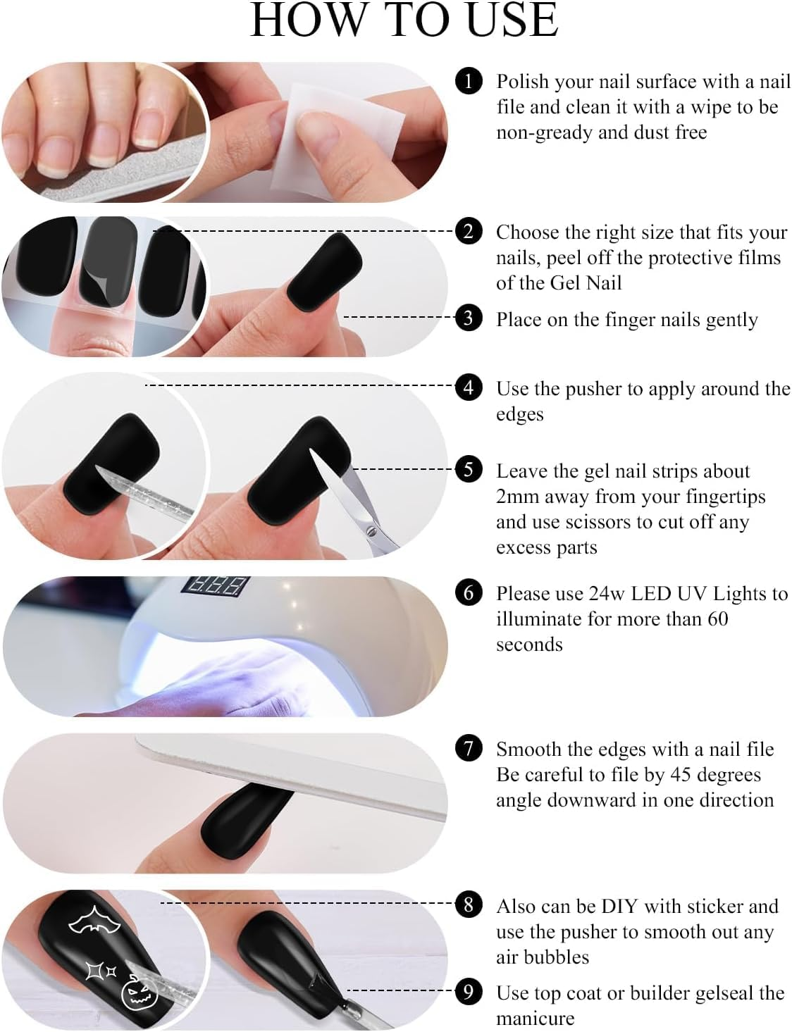 EBANKU 20PCS Gel Nails Polish Strips, Adhesive Full Wrap Nails Art Sticker, Waterproof Nail Wrap Stickers with File and Stick（Uv/Led Lamp Required） - Pink image number 7