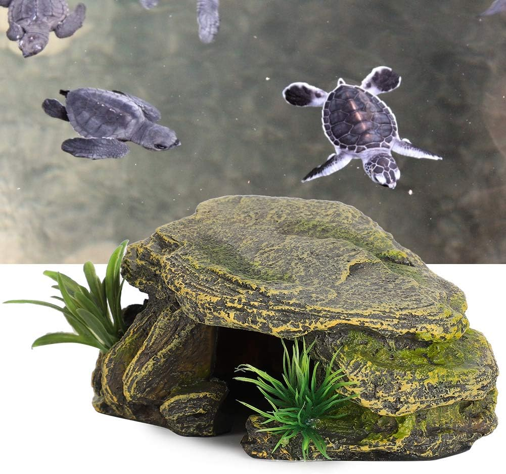 Reptile Rock Hide Cave, Aquarium Small Terrarium Hideouts Turtle Resin Habitat Basking Platform Lizard Hiding Hideaway Shelter Spiders Frog Amphibians Bearded Dragon Tank Snakes Tortoise Betta Shrimp image number 6