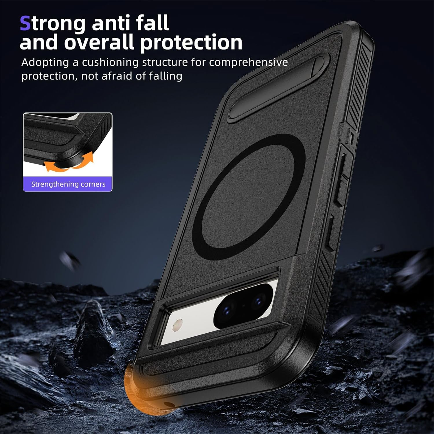 Asuwish Phone Case for Google Pixel 8 5G Compatible with Magsafe Tempered Glass Screen Protector Cell Cover Stand Rugged Shockproof Clear Magnetic Protective Pixel8 Eight Women Men (Black+Black)