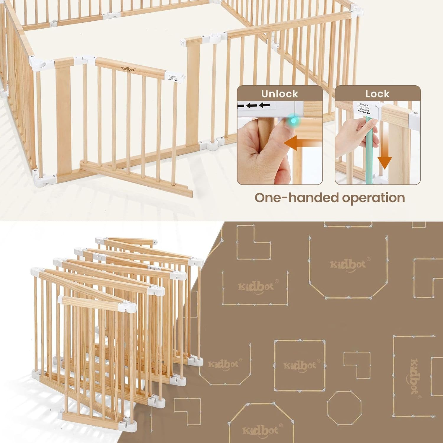 Pet Scene Wooden Pet Playpen Gate 8 Panel for Kids Pet Dog Safety Fence Activity Centre Play Yard Pen Foldable Travel Guard image number 5