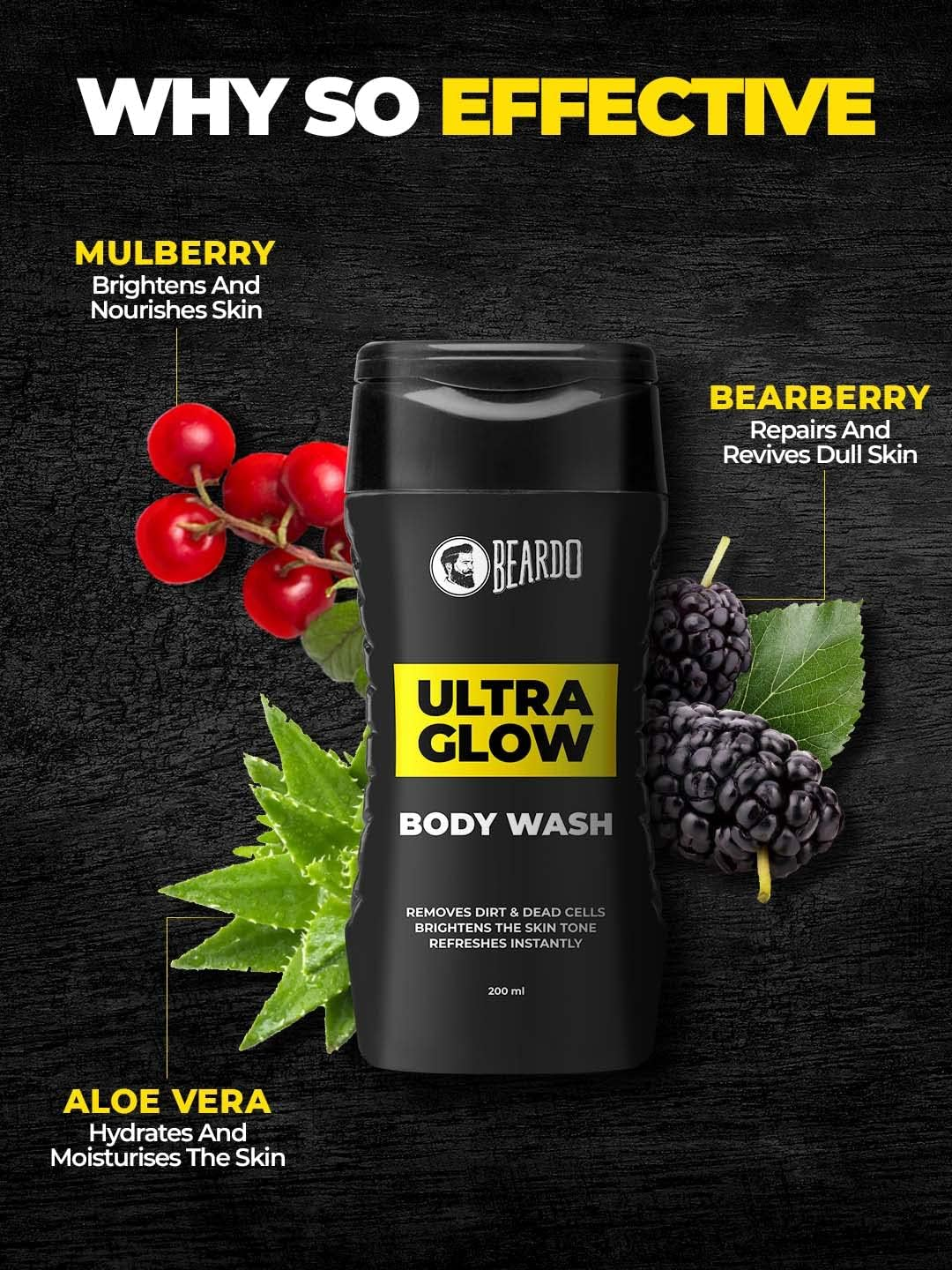 Beardo Ultra Glow Body Wash for Men, 200Ml | Brightens Skin Tone | Removes Dirt & Dead Cells | Contains Mulberry & Bearberry Extracts | for Face and Body | Refreshes Instantly(Pack of 2) image number 4
