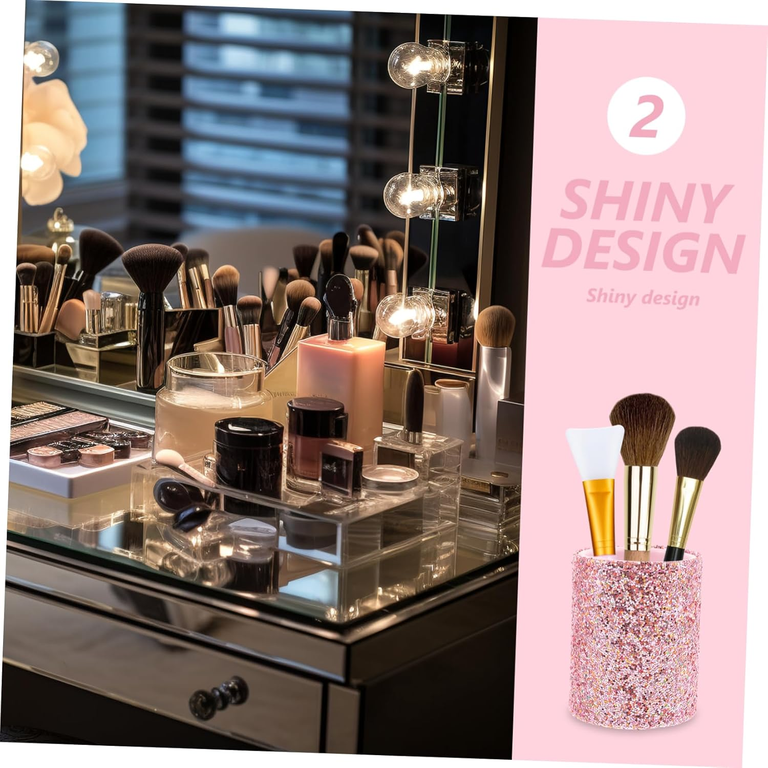 FRCOLOR Decorative Makeup Brush Holder Box Portable Brush Organizer Plastic Cosmetic Storage Case - Pink image number 4