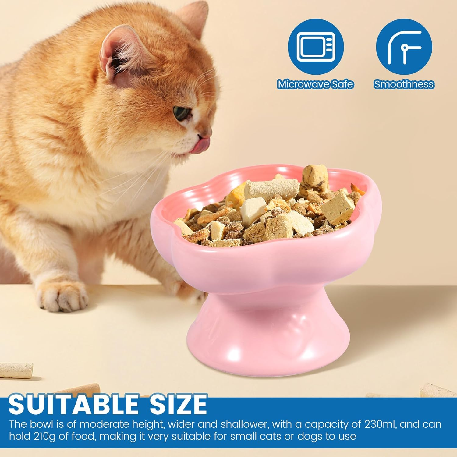 Ceramic Raised Cat Bowl-230 Ml 15&deg; Tilted Elevated Dog Feeder Bowl Pet Food Water Feeder Dish Dishwasher Safe for Pet Dog Cat(Pink,1) - Green image number 5