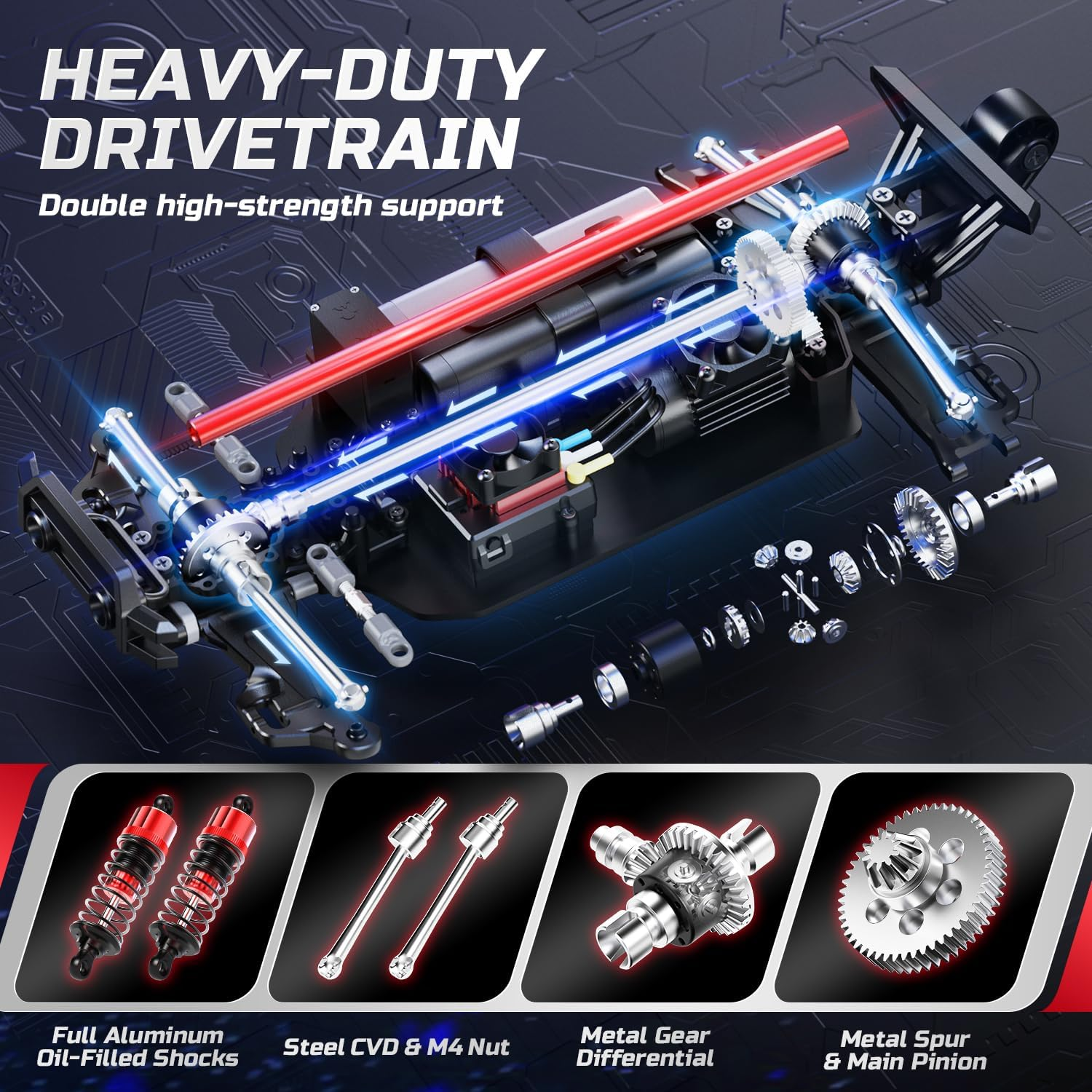 DEERC 1:14 Fast Brushless RC Cars for Adults & Boys, Max 50+ MPH, 2 3S Lipo Batteries 4X4 Waterproof RC Truck, High Speed Offroad Remote Control Car, All Terrain RC Truggy for Snow,Sand & Mud image number 3