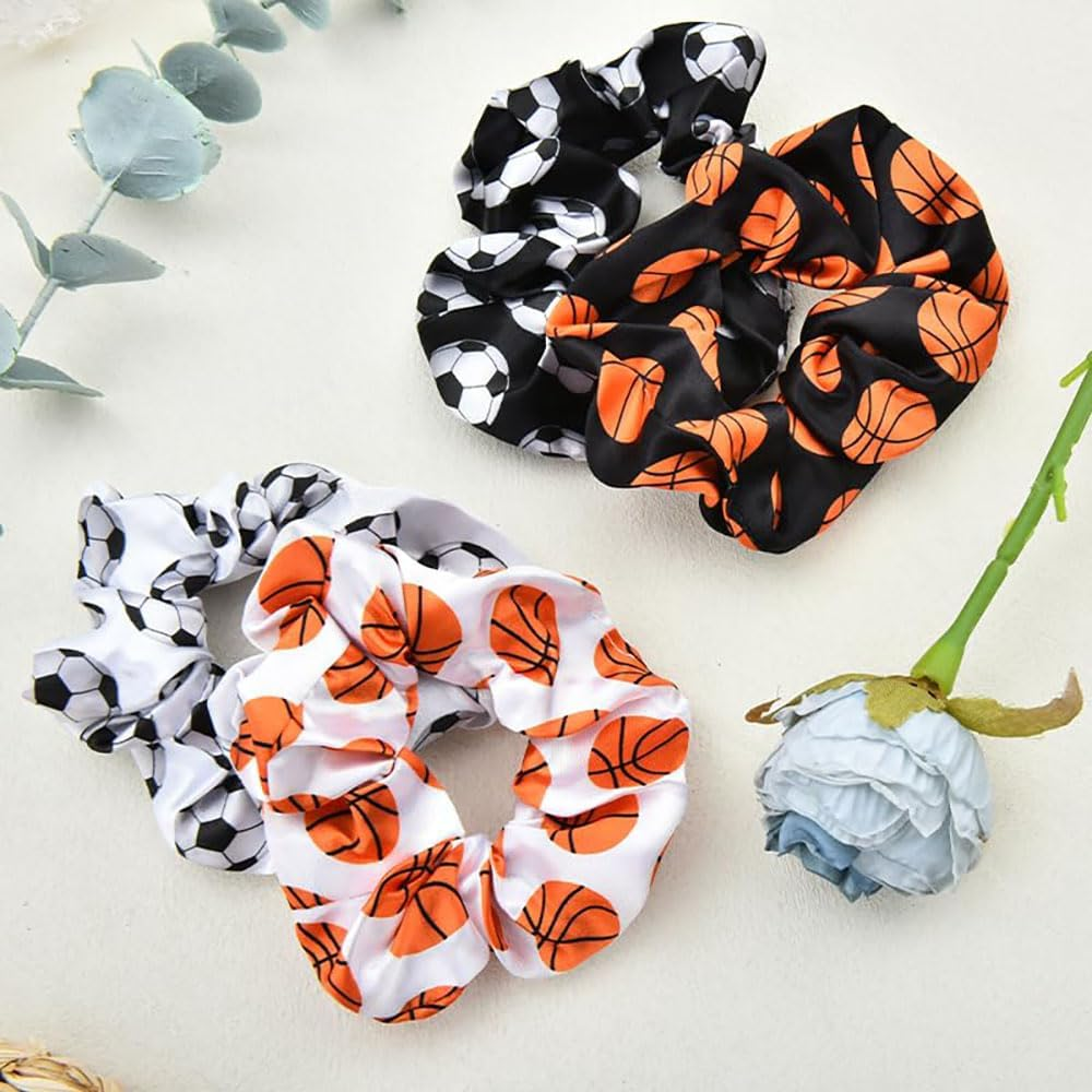6 PCS Print Hair Scrunchies,Football Hair Elastic Ties Silky Sport Scrunchy for Soccer Players, Teams and Coaches Perfect Soccer Accessories and Football Gifts - Orange image number 7