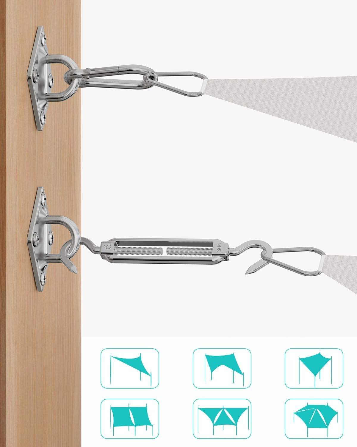 HELEMAN Shade Sail Hardware Kit 5 Inch for Rectangular/Square/Triangular Sun Shade Sail Installation in Patio Lawn and Garden, Anti-Rust Sail Shade Hardware Kit of Heavy Duty (40Pcs) image number 5