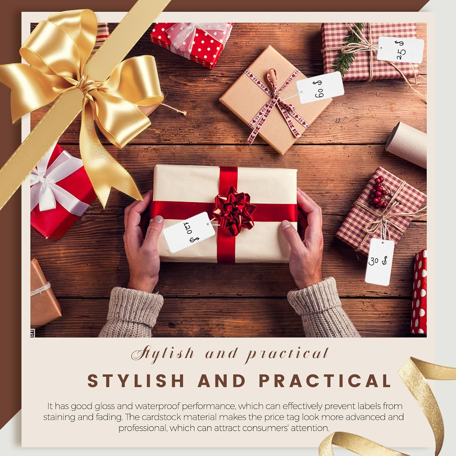 Sekonow 400Pcs White Gift Tags with String, Large Price Tags Clothing Tags Blank Kraft Paper Hang Tags for Clothes Sale Crafts Pricing Inventory - Black image number 5