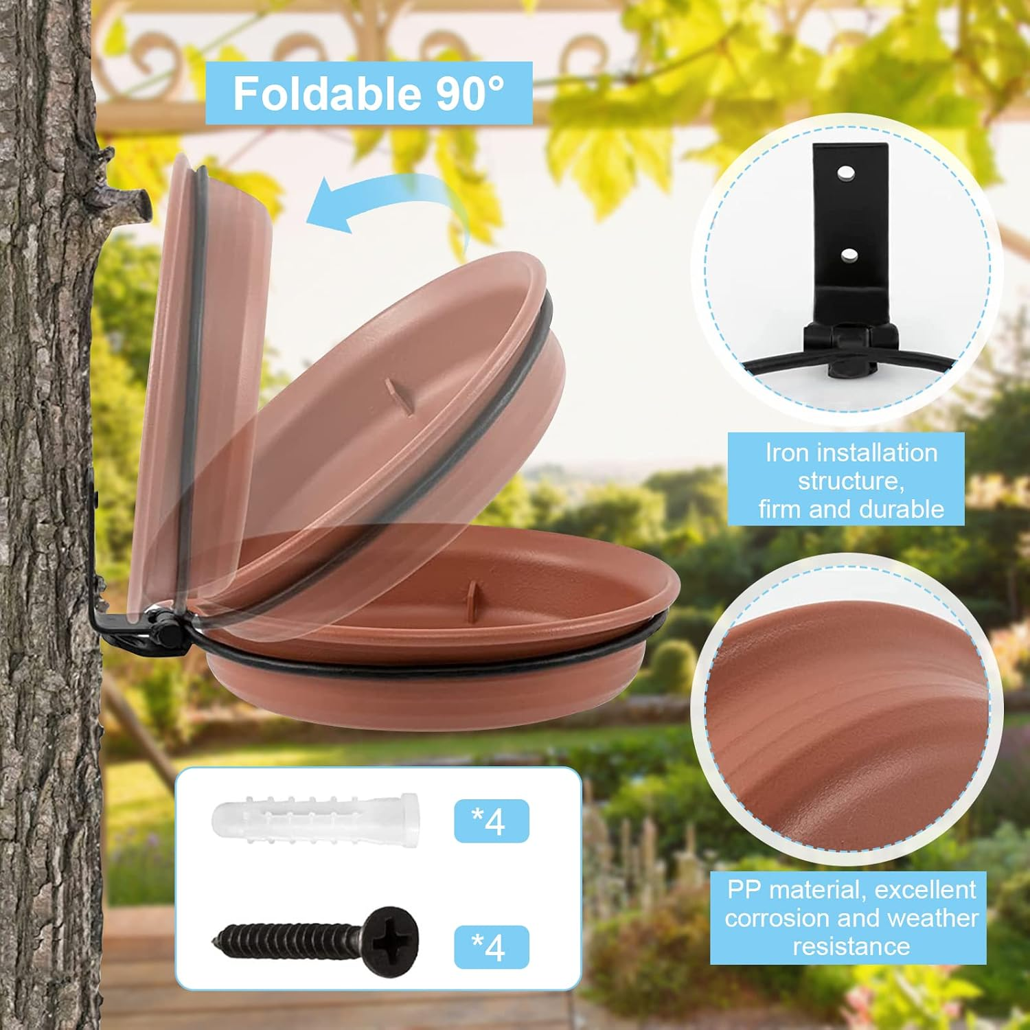 2 Packs Wall Mounted Bird Feeder, Multifunctional PP Garden Bird Bath Tray with Iron Brackets, Space Saving Foldable Bird Feeding Tray for Sparrows