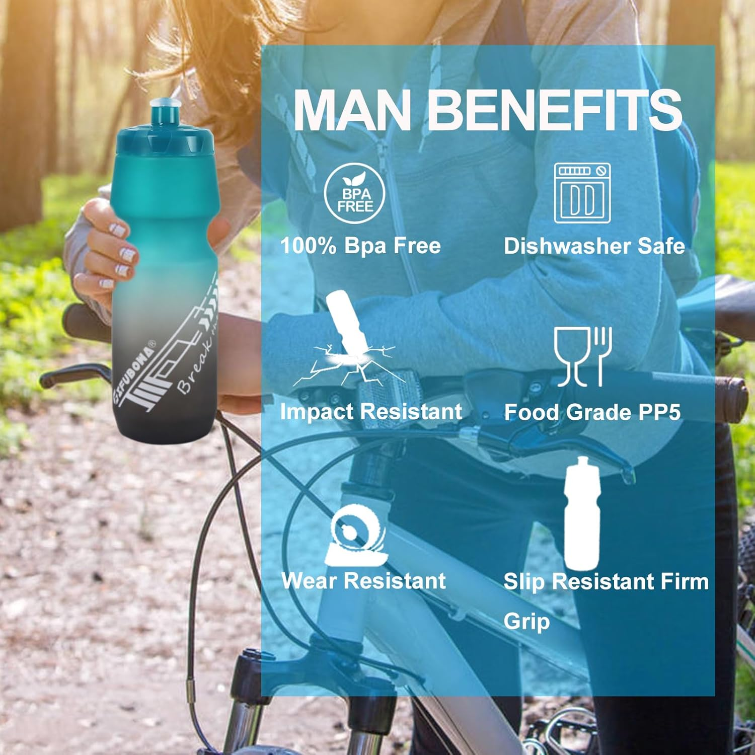 Bike Water Bottles 24Oz Lightweight Mountain Cycling Squeeze Sports Drink Cup 2 Pack image number 4