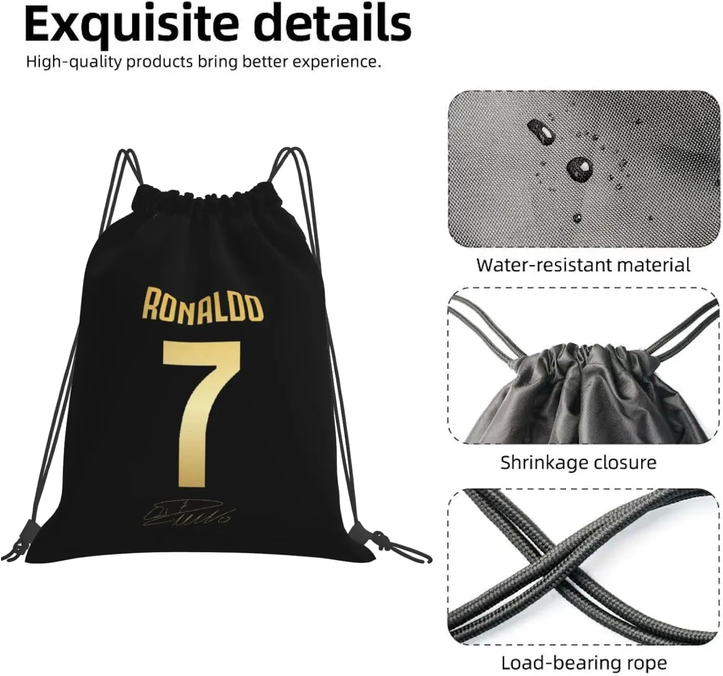 EZB Football Legend Ronaldo Number 7 Drawstring Bag | 36X30Cm Midi Sized Backpack | Multi-Use: Sports Kits, PE Kits, Gym, Lunch, Holiday, Beach, Soccer Pump Bag | Ronaldo 7 Bag, Multicoloured, 36X30Cm image number 1