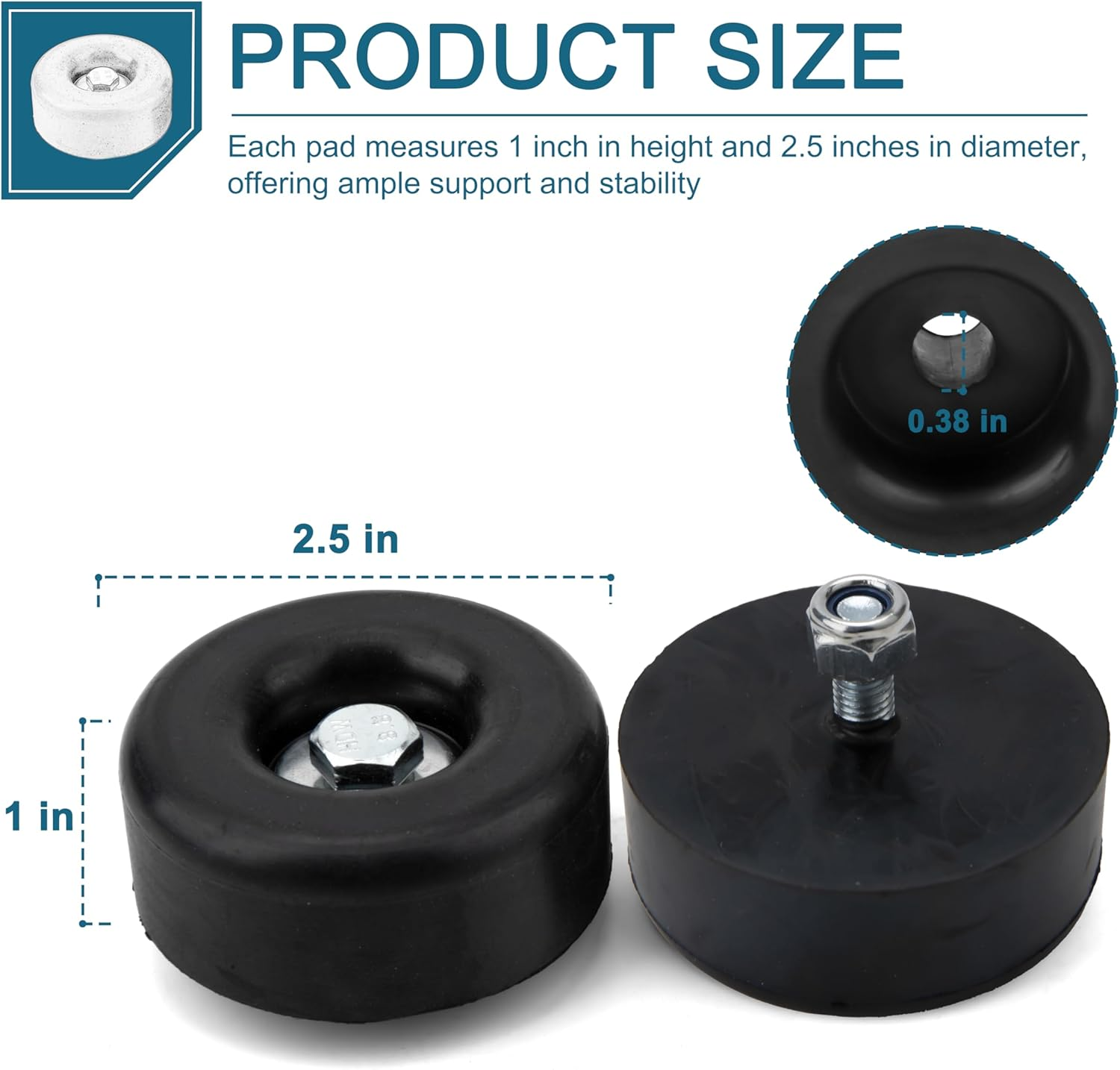 Round Rubber Trailer Bumpers, 2.5 Inches, Door Ramp Stop with Hardware, 4 Pack image number 3