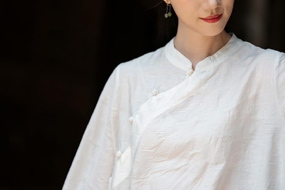 Elegant Floral Shadow Jacquard Chinese Style Blouse Vintage Shirt for Women