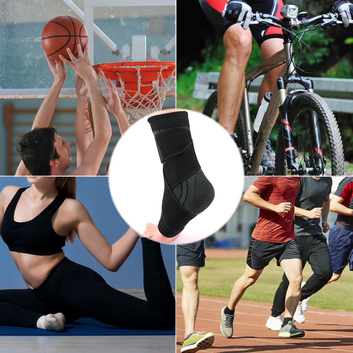 Ankle Support, Adjustable Compression Ankle Sleeves, Sports Ankle Braces Foot Heel Socks for Men&Women, One Size [1 Pair] (Black) image number 5