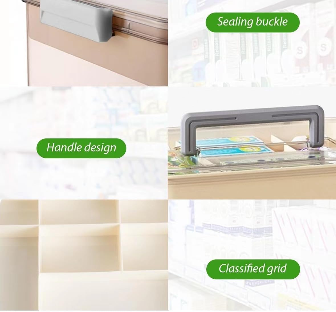 CARRORABI Medicine Storage Box with Handles & Multi-Layer, Large Capacity Plastic Pills Box, Household Portable Medical Storage Box for Sundries, Household Storage Organizer for Bedroom 1Pc image number 4