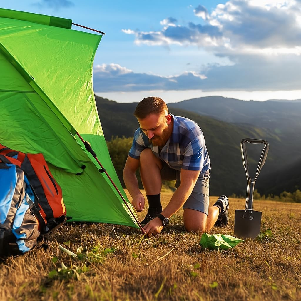 SYGELER Mini Folding Shovel - High Carbon Steel, 3-In-1 Portable Tactical Shovel for Camping, Hiking, Car Emergency - Lightweight Survival Gear with Pouch image number 5