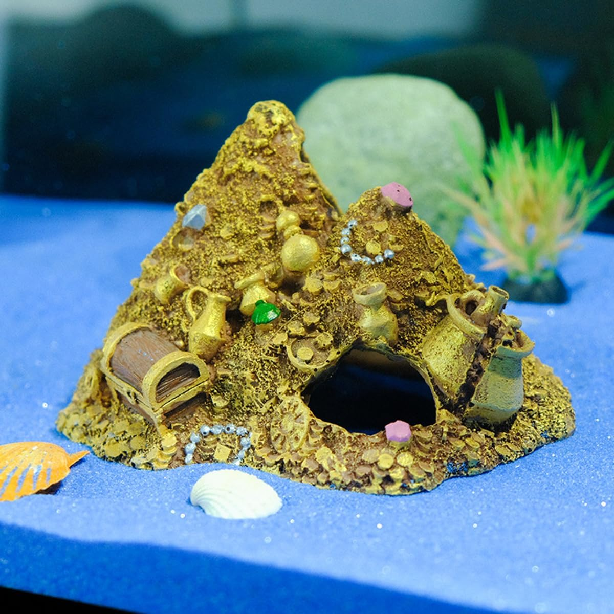 AIMALL Gold Mountain Aquarium Decor, Resin Fish Tank Cave with Vibrant Design, Hiding Spot for Fish & Shrimp, Safe & Non-Toxic Aquascape Ornament image number 6