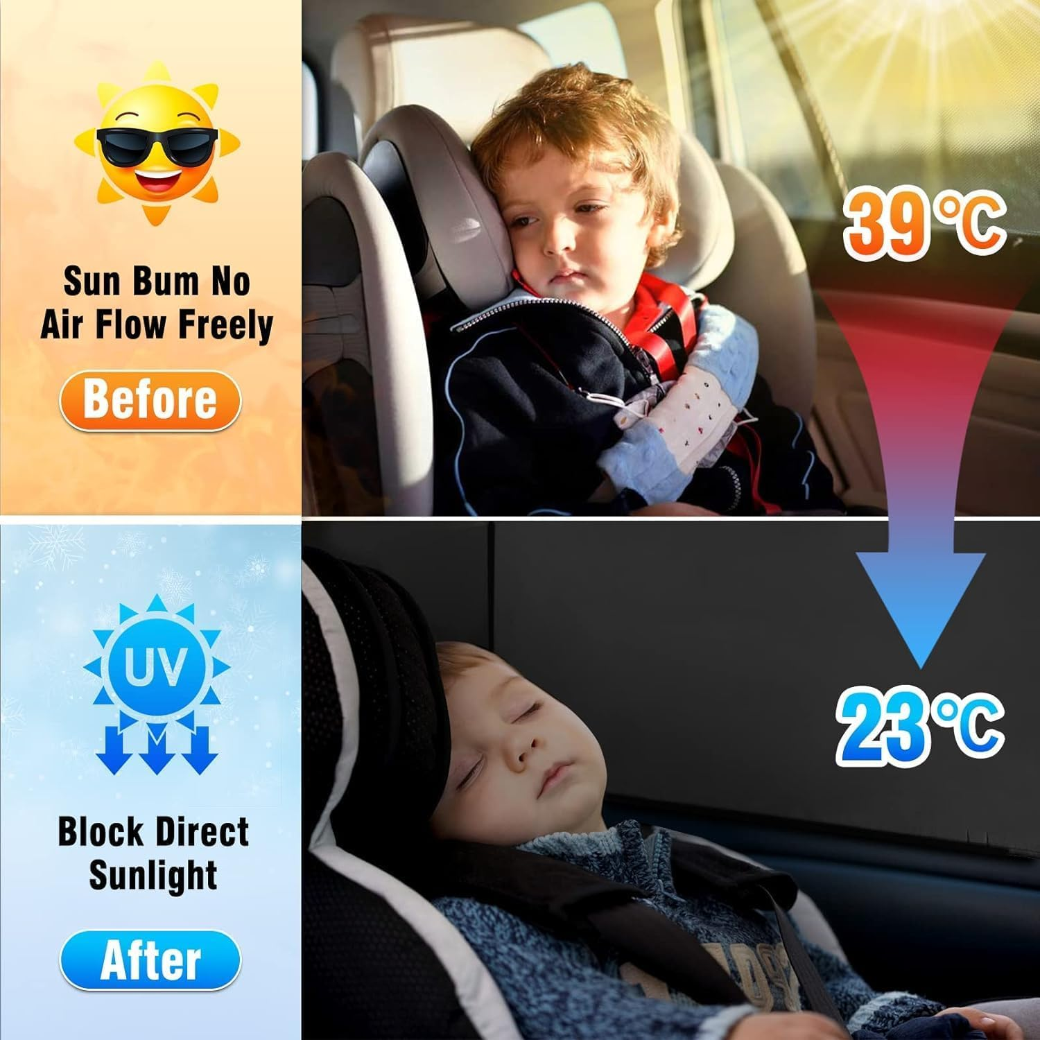 2 Pack Car Window Shades for Baby, Car Sun Shade Curtain Side Window Magnetic Car Curtains Double Layer Car Sun Shade Block UV Rays and Heat, Car Blinds All-Round Protection for Baby,Kids,Pets image number 1