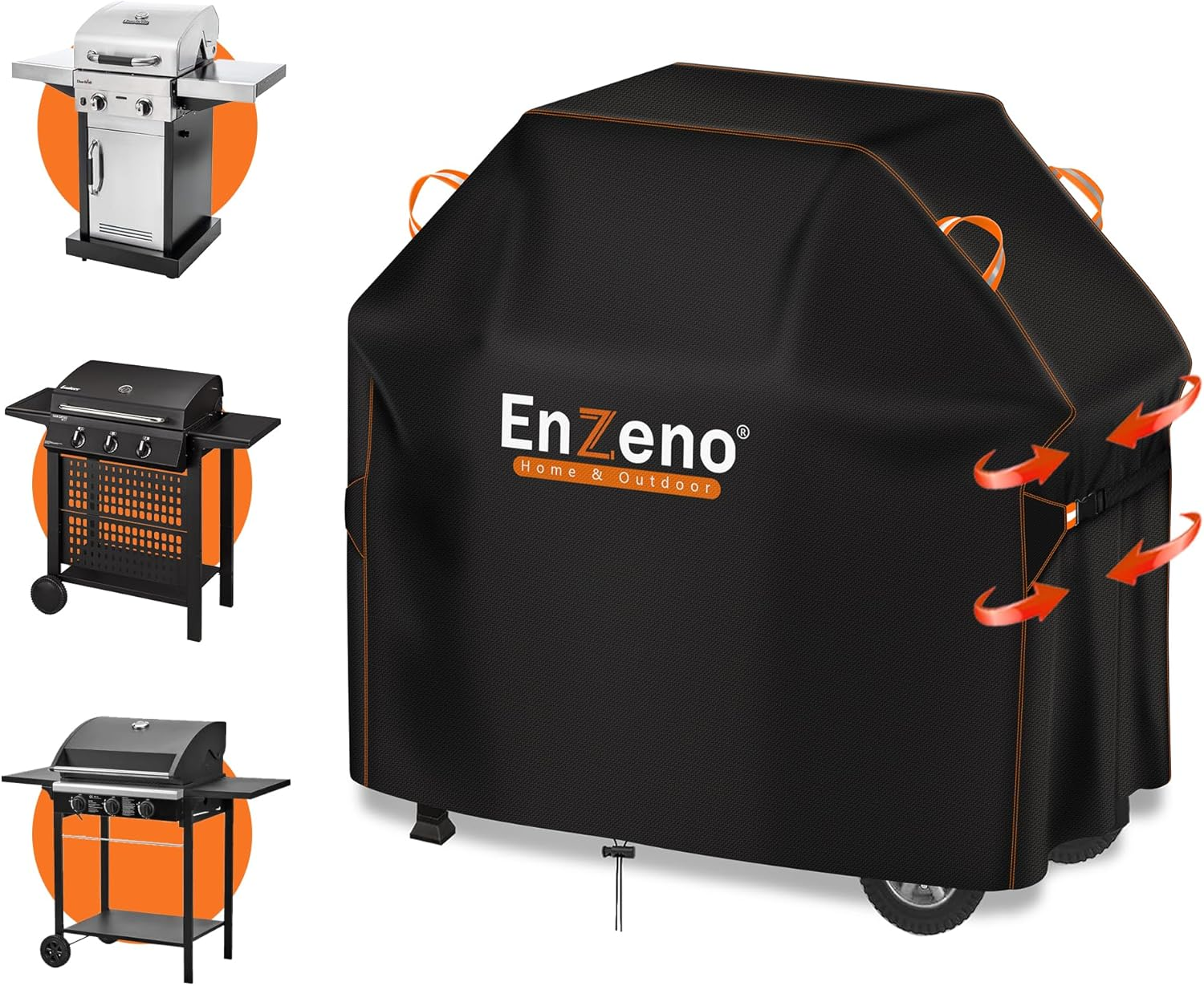 Enzeno Weatherproof Barbecue Cover, 120 X 60 X 120 Cm, Gas Barbecue Cover, Dustproof Grill Tarpaulin for Weber, Brinkmann, Char Broil - Black image number 1