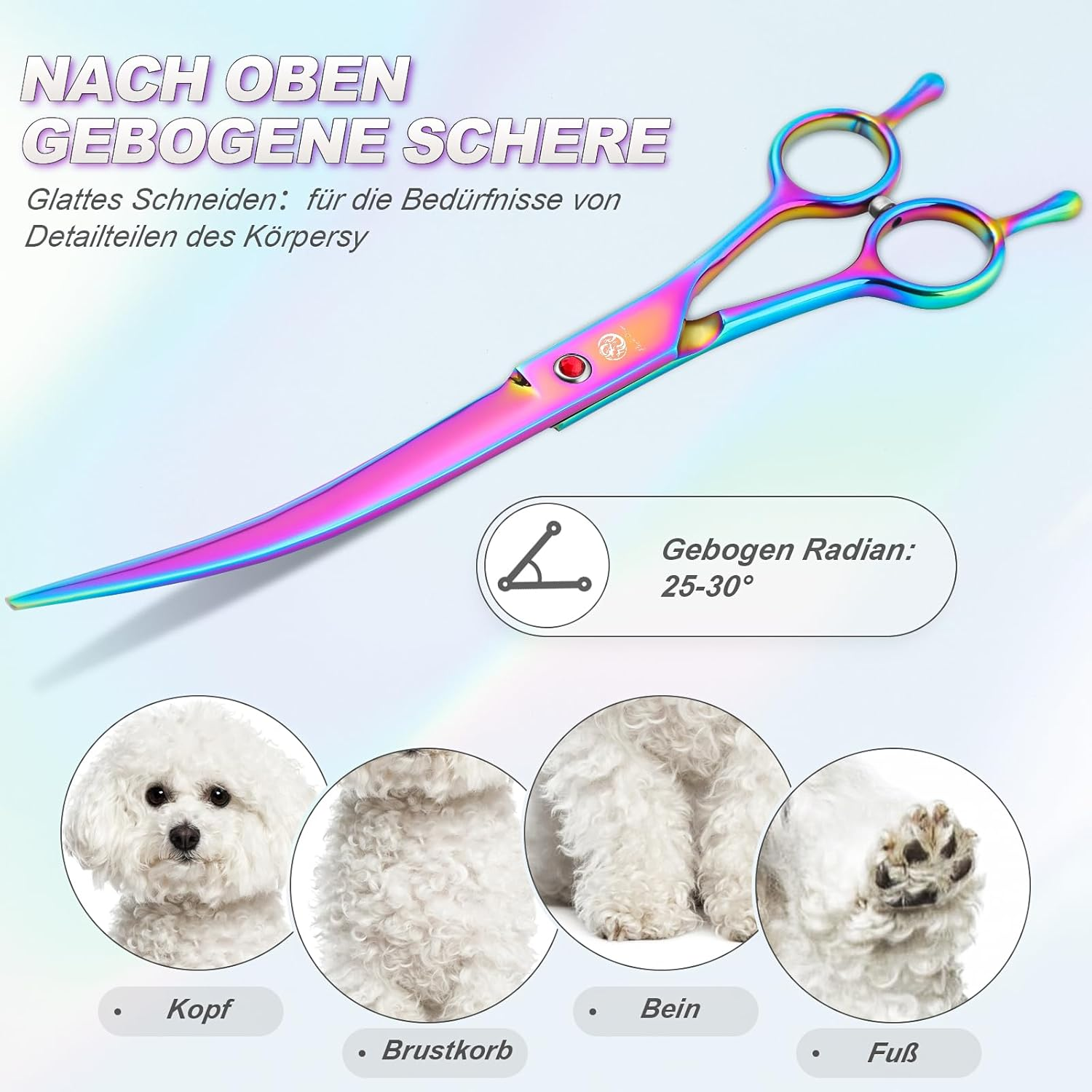 Purple Dragon 8 Inch Dog Scissors Set Professional 3-In-1 Fur Scissors Set for Dogs Colourful Dog Scissors Set Straight, Serrated and Curved Scissors Are Included for Dogs for Cats and Other Animals image number 2