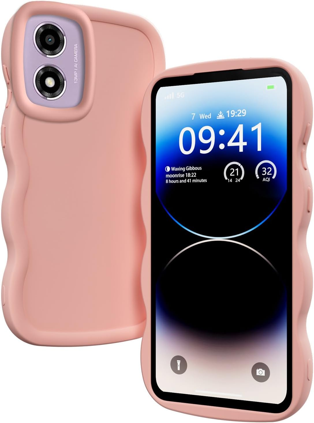 XINYEXIN Liquid Silicone Case for Motorola Moto E14 / Moto G24 / Moto G04, Wave Frame Curly Shape Cute Protective Case Soft Shockproof Bumper Cover - Pink