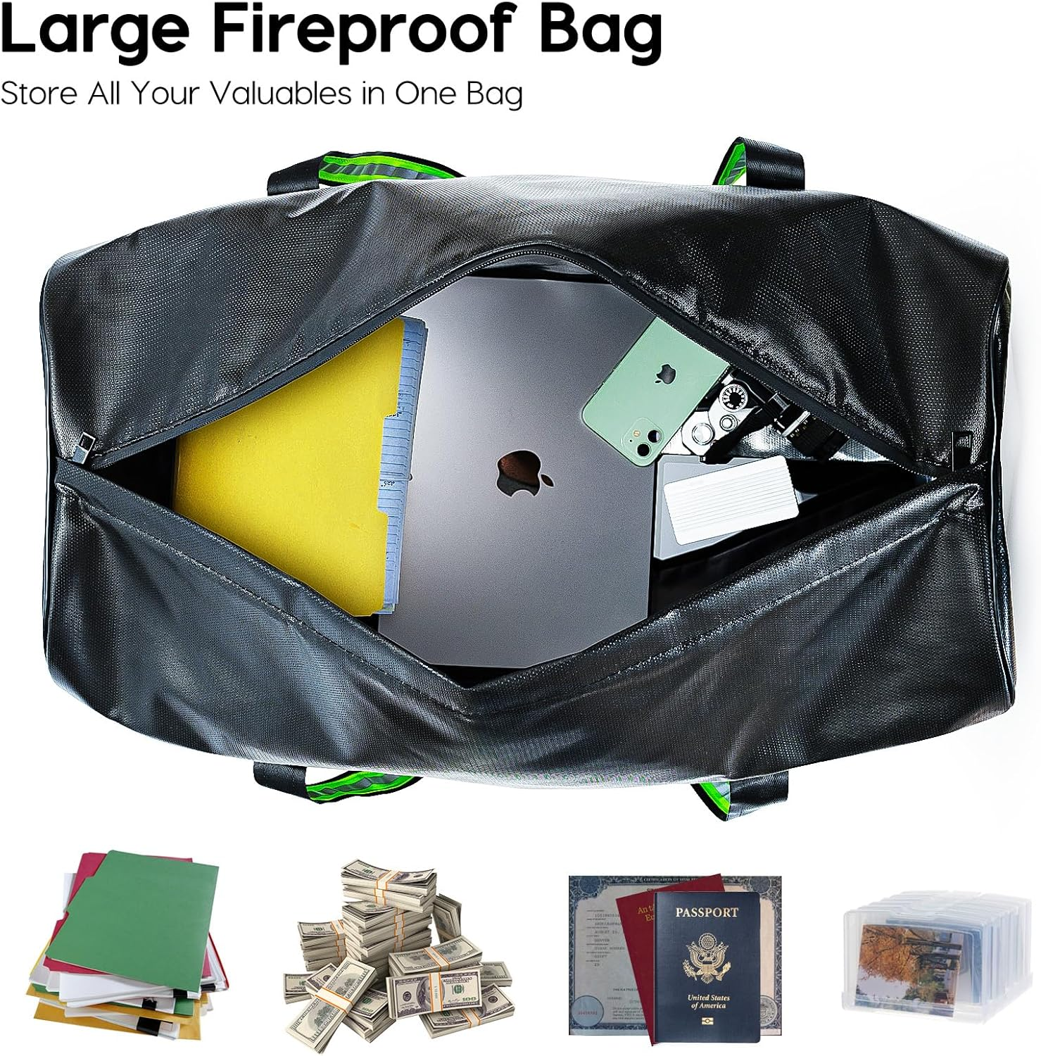 Large Fireproof Safe Bag, Fireproof Document Box for Home Storage, Waterproof Duffel Bag for Travel, Important Document Organizer for Fire Proof Safe, Valuables, Certificates,Cash image number 2