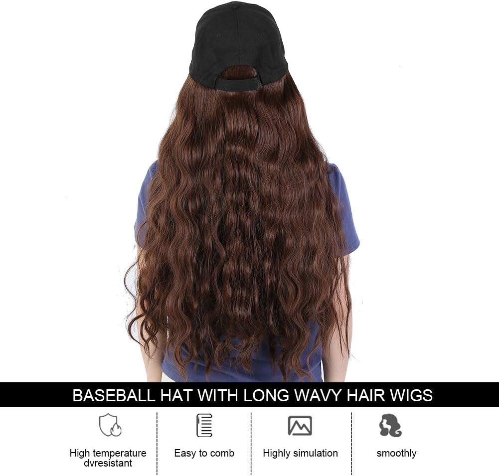 Baseball Cap Wig Long Wavy Hair, Baseball Cap with Hair Extensions for Women Adjustable Hat, Baseball Hat with Long Wavy Hair Wigs Fashion Women Girl Hat Wig Light Brown image number 2