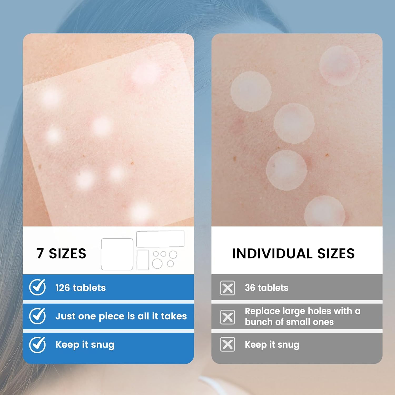 Large Pimple Patches for Face & Body, 7 Sizes Acne Hydrocolloid Bandages for Zit Breakouts, Chin, Forehead, Chest, Back, 302 Count, Effective Acne Treatment(7 Sizes 302 Count) image number 1