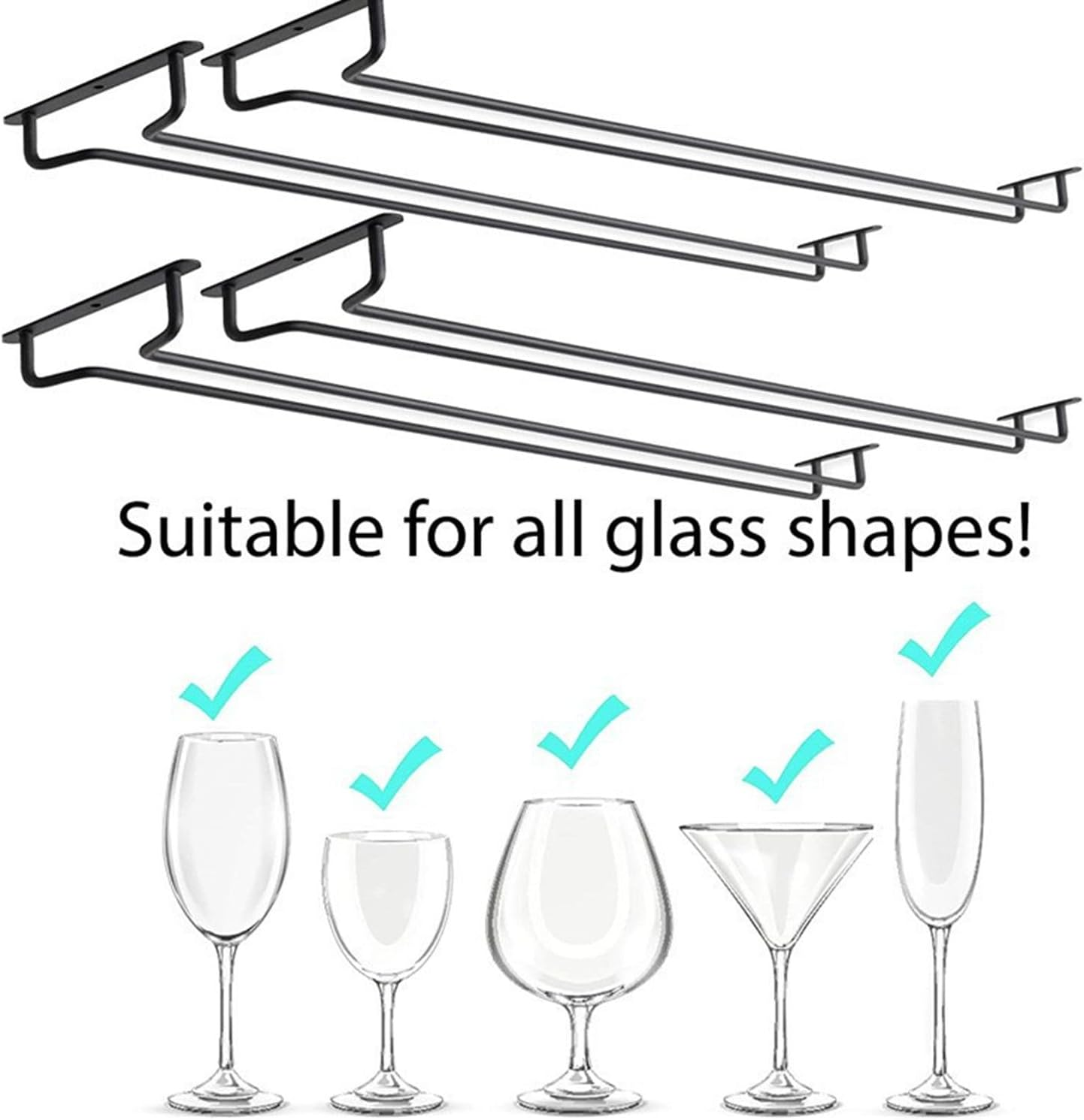 2 Pack Wine Glass Racks,Wall Mounted Hanging Rack Shelf Wine Cup Display Stand for Cabinet,Under Cabinet Wine Rack Glass Holder for Bar Kitchen (30 Cm) image number 6