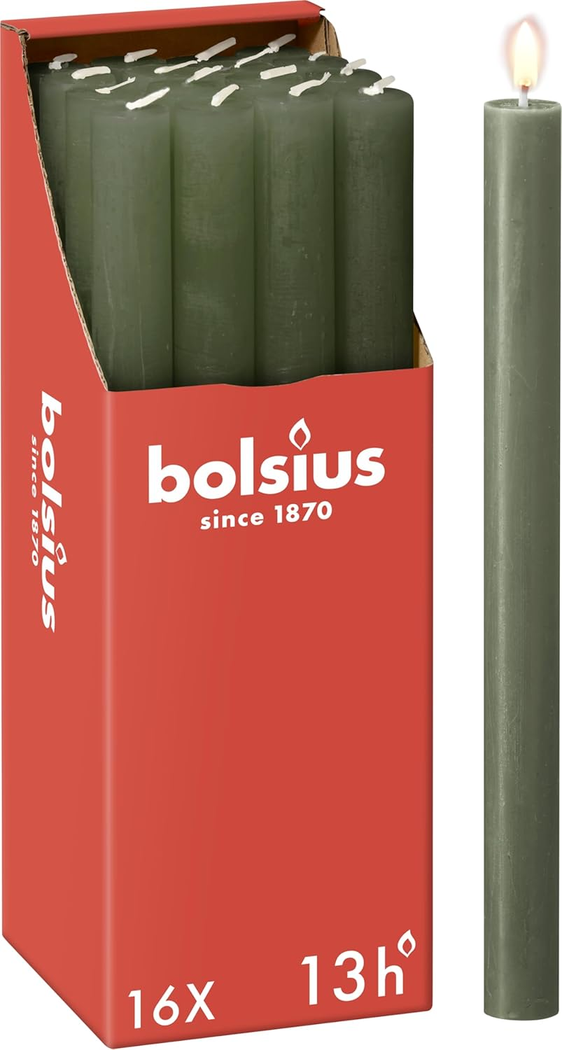 Bolsius Tapered Dinner Pillar Candles - Dark Red - Pack of 16 - Long Burning Time of 13 Hours - Household Candle - Interior Decoration - Unscented - Includes Natural Vegan Wax - 27 X 2.3 Cm