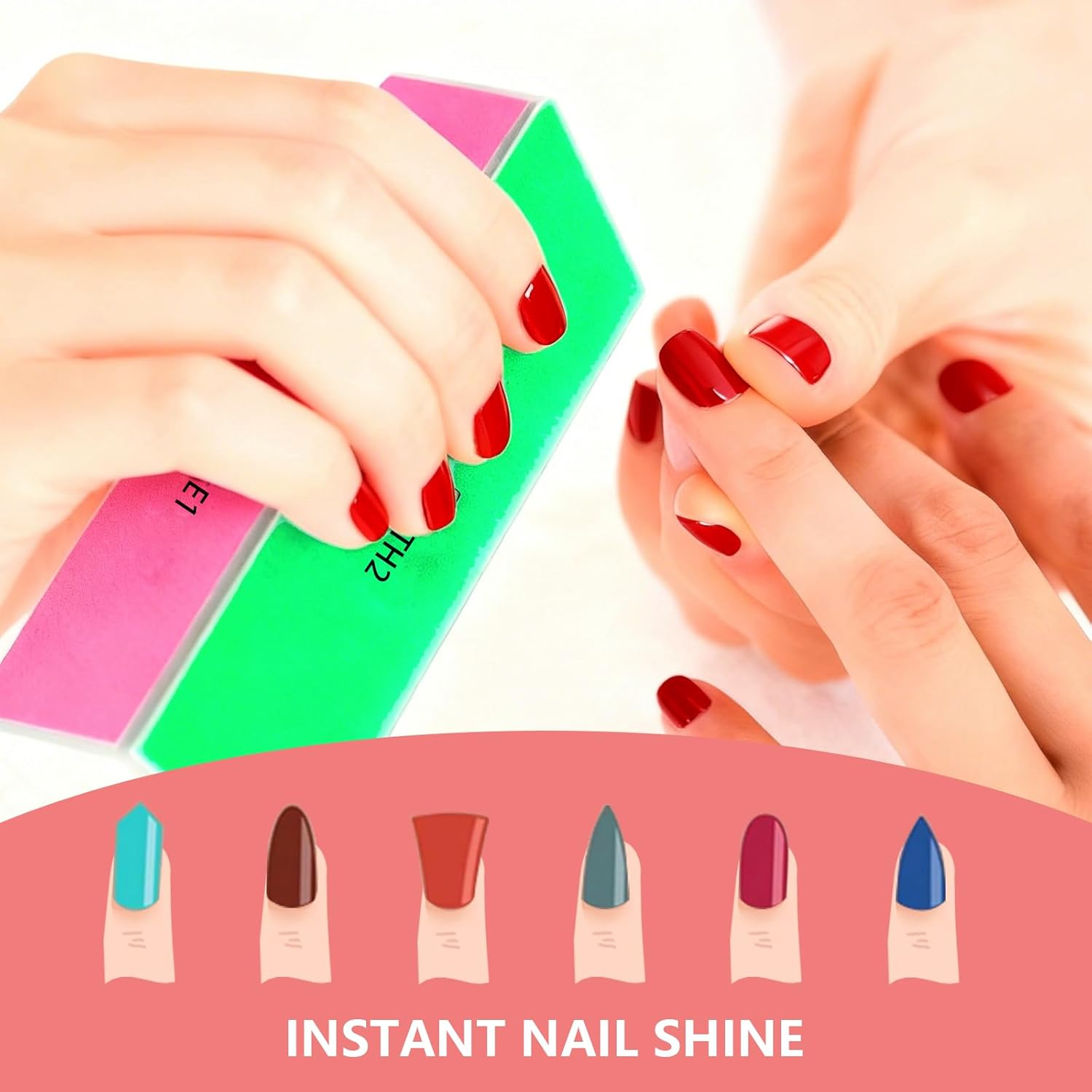 ONBPIY Nail Buffer Block 2 Pcs 4 Way Nail File Polisher for Natural and Acrylic Nails Multi Grit 120 240 600 3000 for Fingernail Shine image number 1